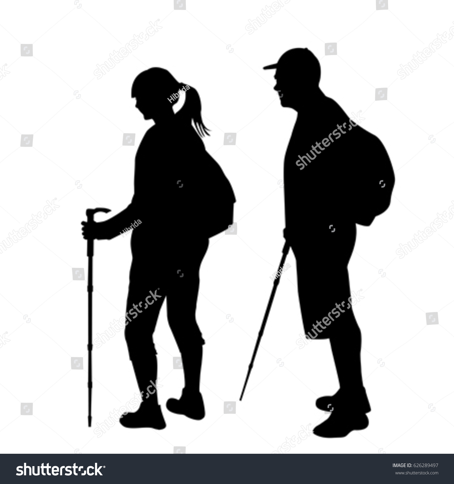 Silhouettes Two Hikers Backpacks On White Stock Vector 626289497 ...
