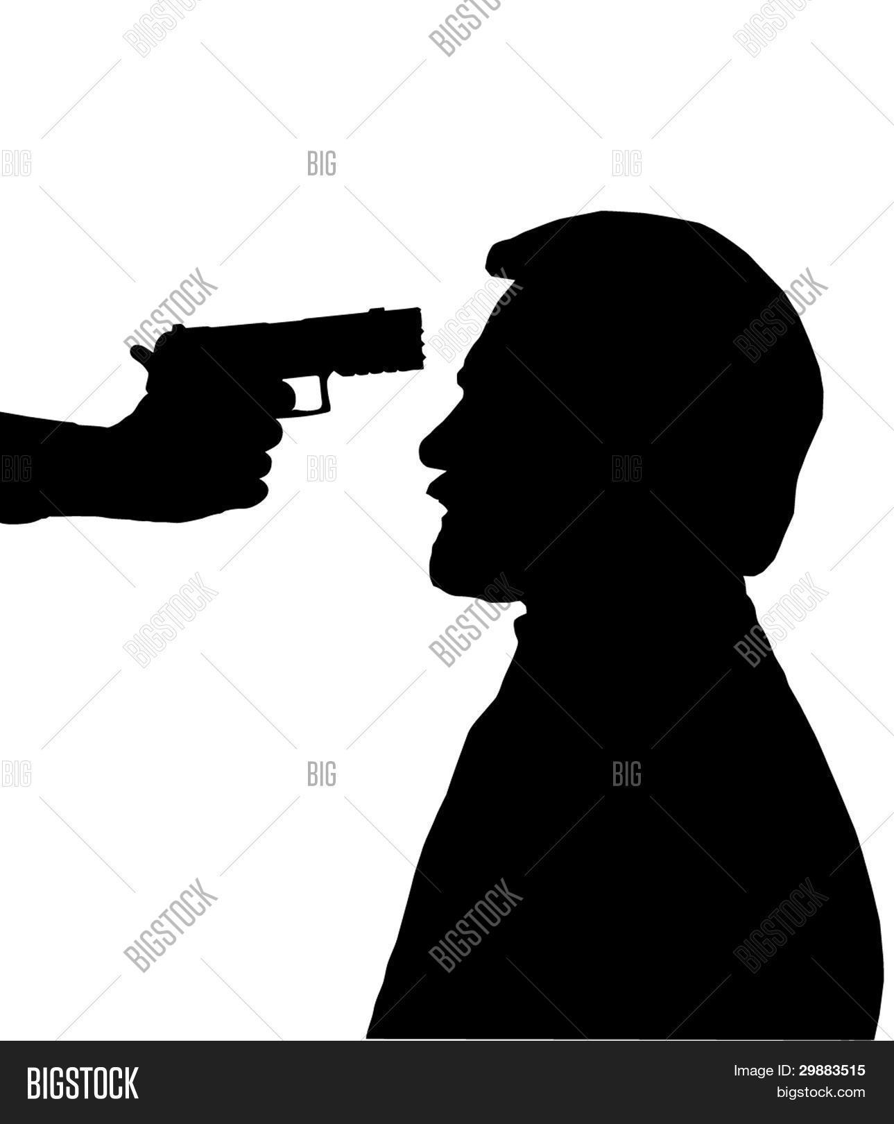 Silhouette Man Gun Against Head Vector & Photo | Bigstock