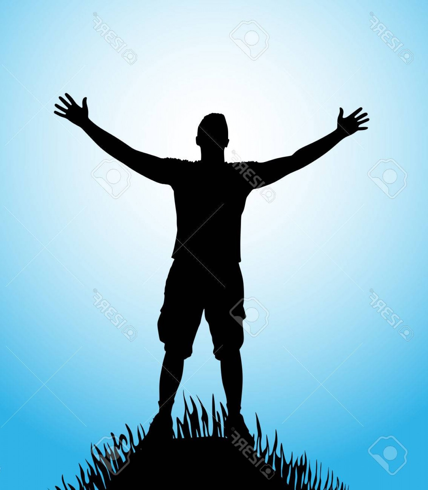 Photostock Vector Silhouette Of Man With Open Arms On Hill | SHOPATCLOTH