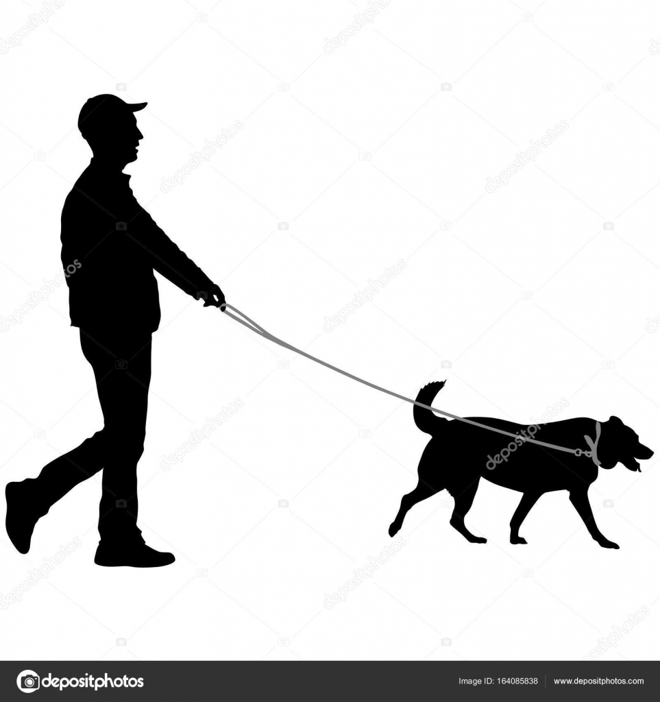 Silhouette of man and dog on a white background — Stock Vector ...
