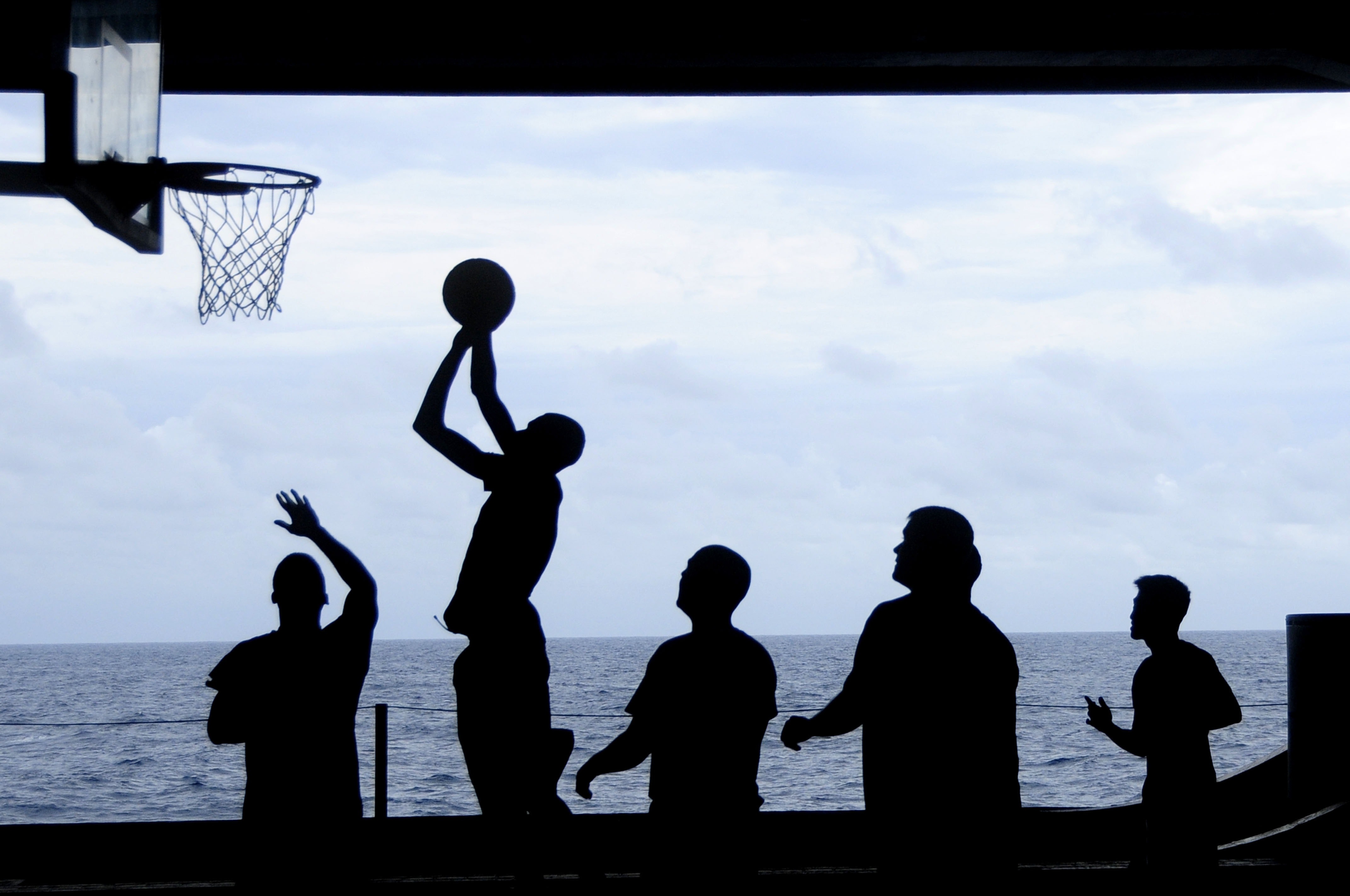 Silhouette of Men Playing Basketball, Basketball, Game, Ocean, Players, HQ Photo