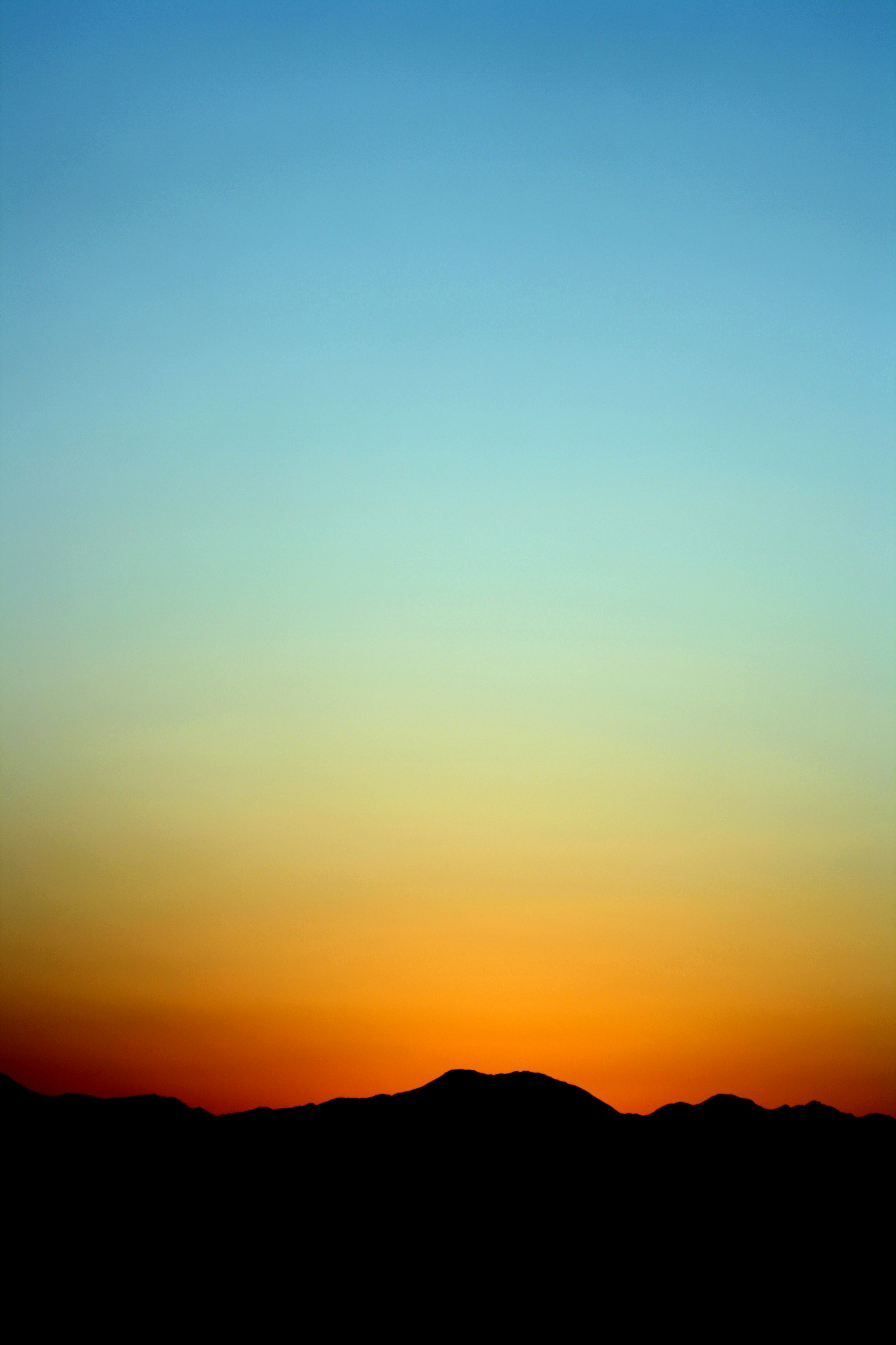 Silhouette of Mountain Under Orange and Blue Sky during Sunset, Color, Colour, Dawn, Dusk, HQ Photo