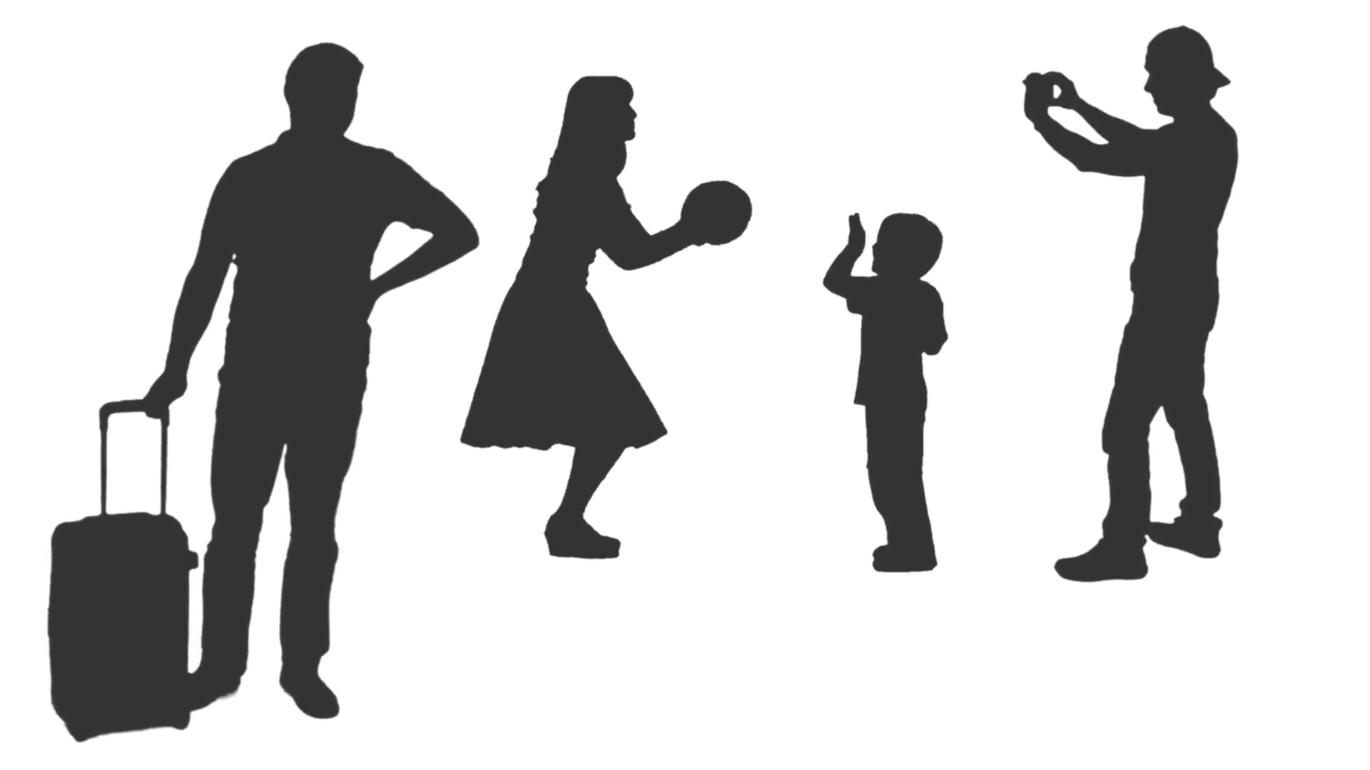 Silhouette of four standing people (a family with a child and a man ...