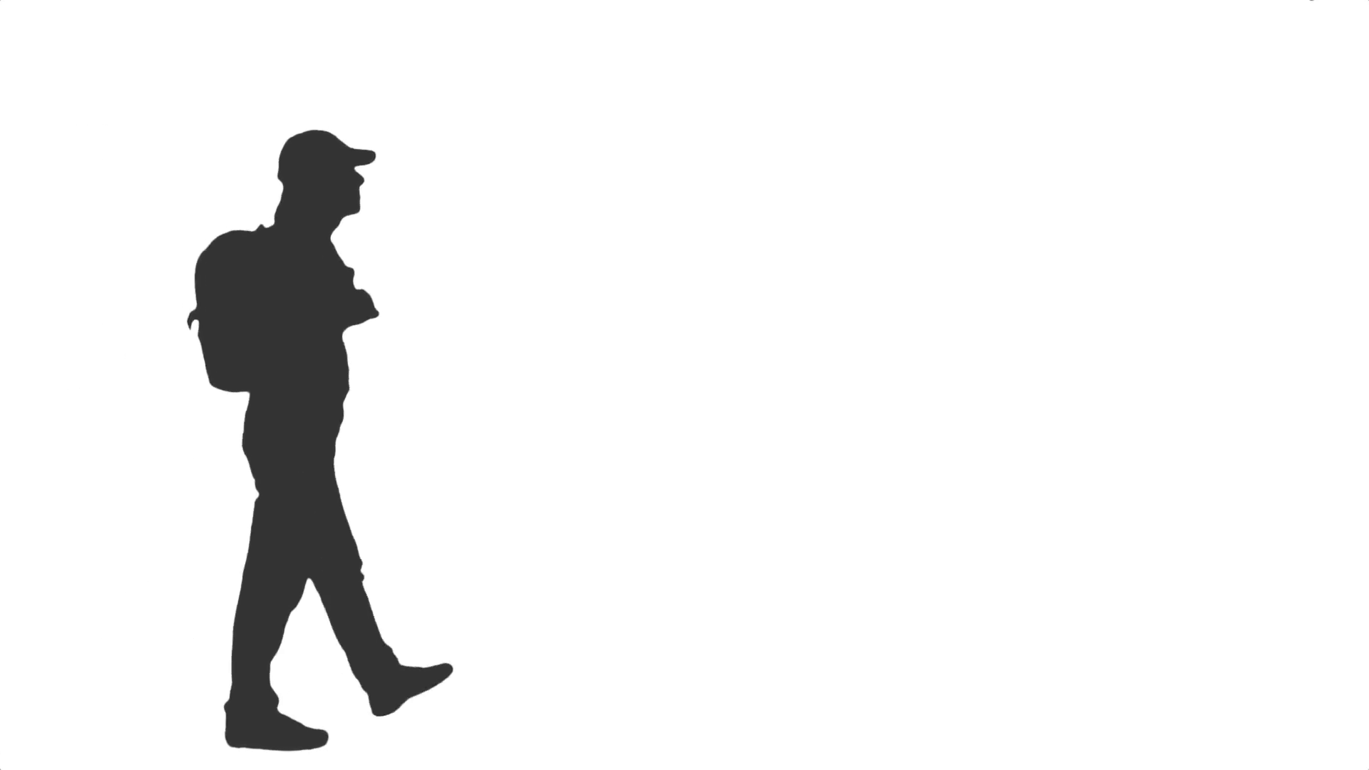 Silhouette of a young man walking with a backpack. Side view. Full ...