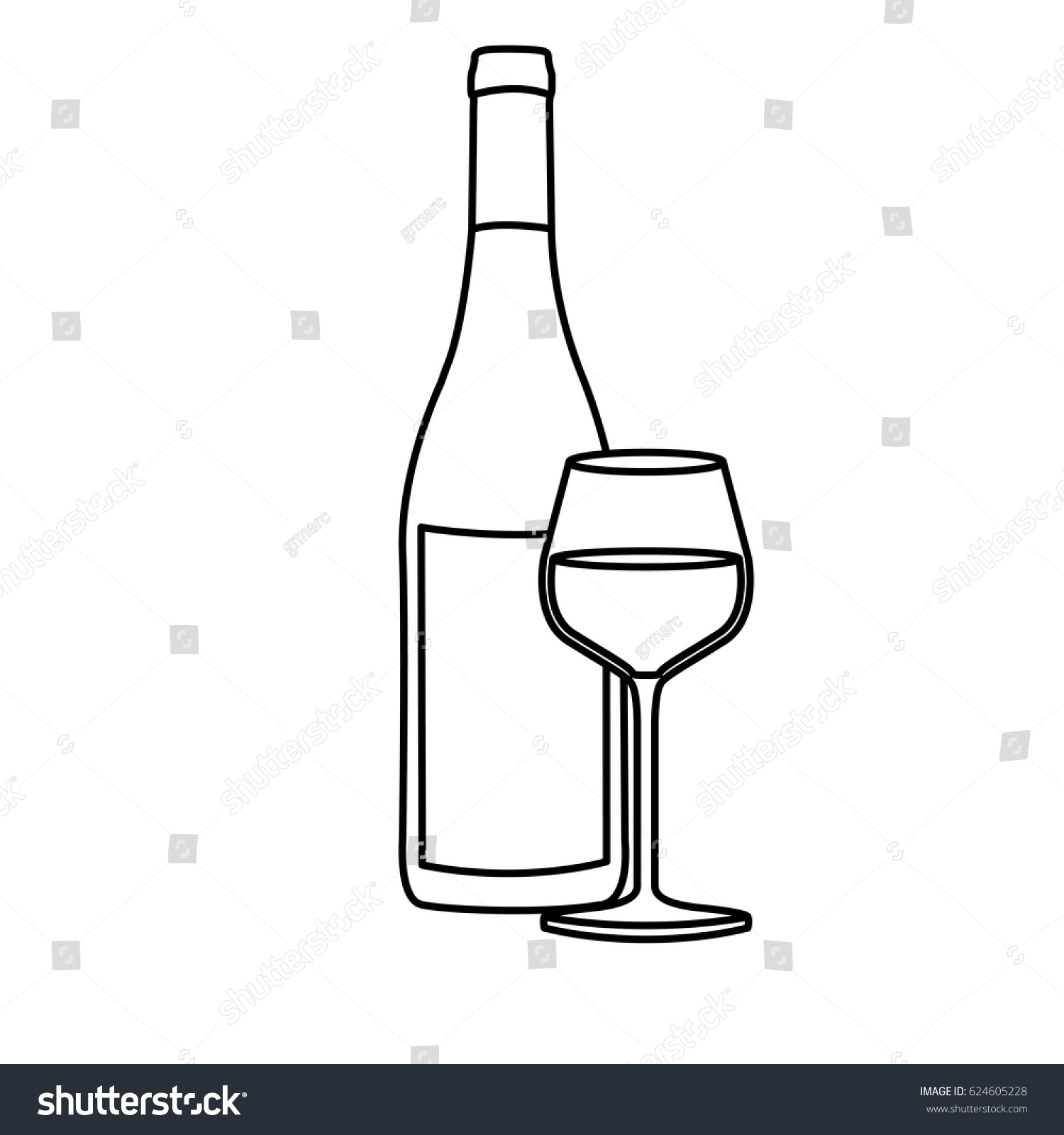 Monochrome Silhouette Bottle Wine Burgundy Glass Stock Vector ...