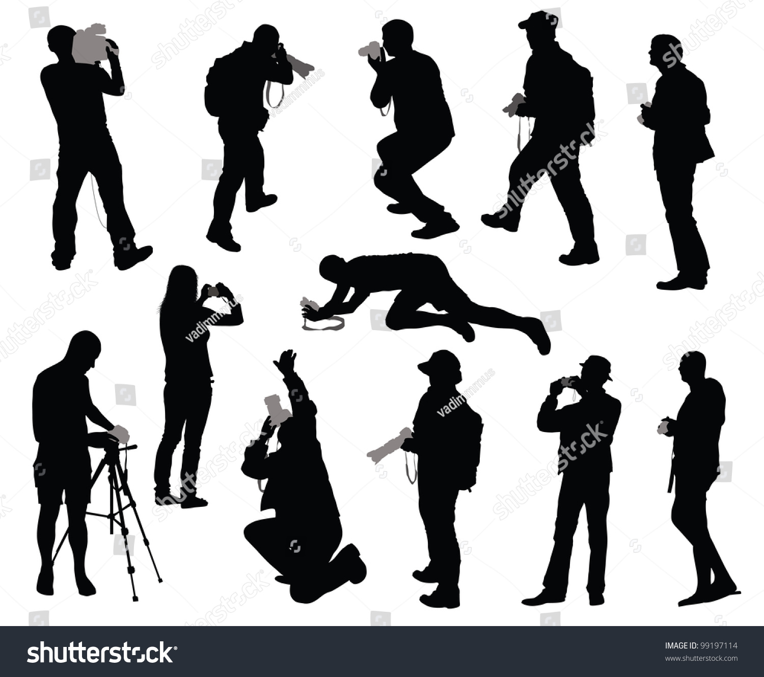 Silhouettes People Taking Photos Stock Vector 99197114 - Shutterstock