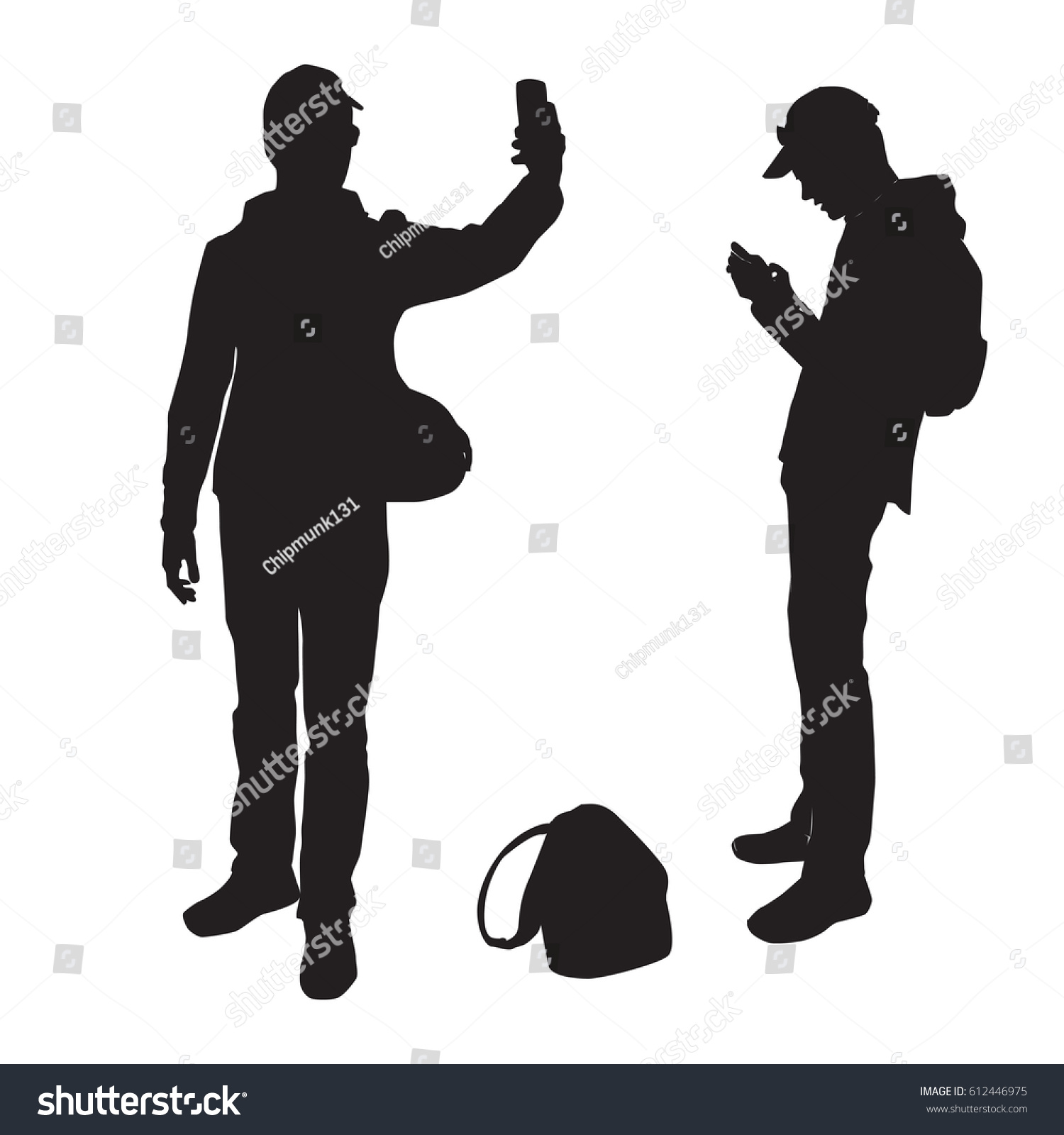 Silhouettes Teenager Taking Pictures Himself On Stock Vector (2018 ...