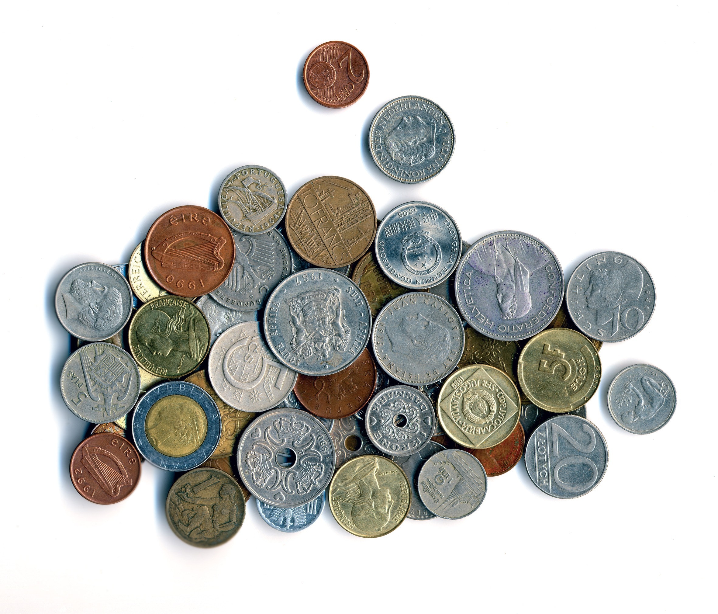 Silver and brass coins photo