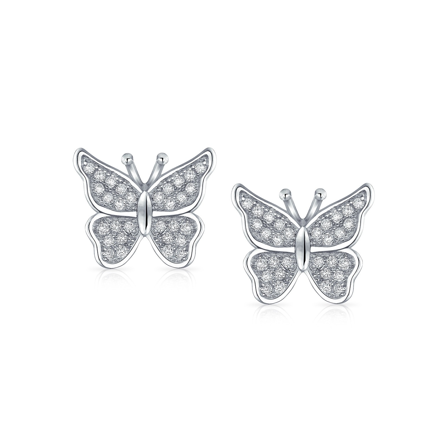 Sterling Silver Micropave Clear CZ Butterfly Stud Earrings