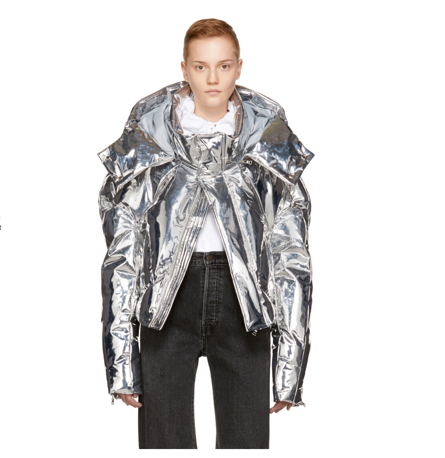 Chen Peng - Silver Metallic Short Quilted Puffer Jacket - Sodafirm