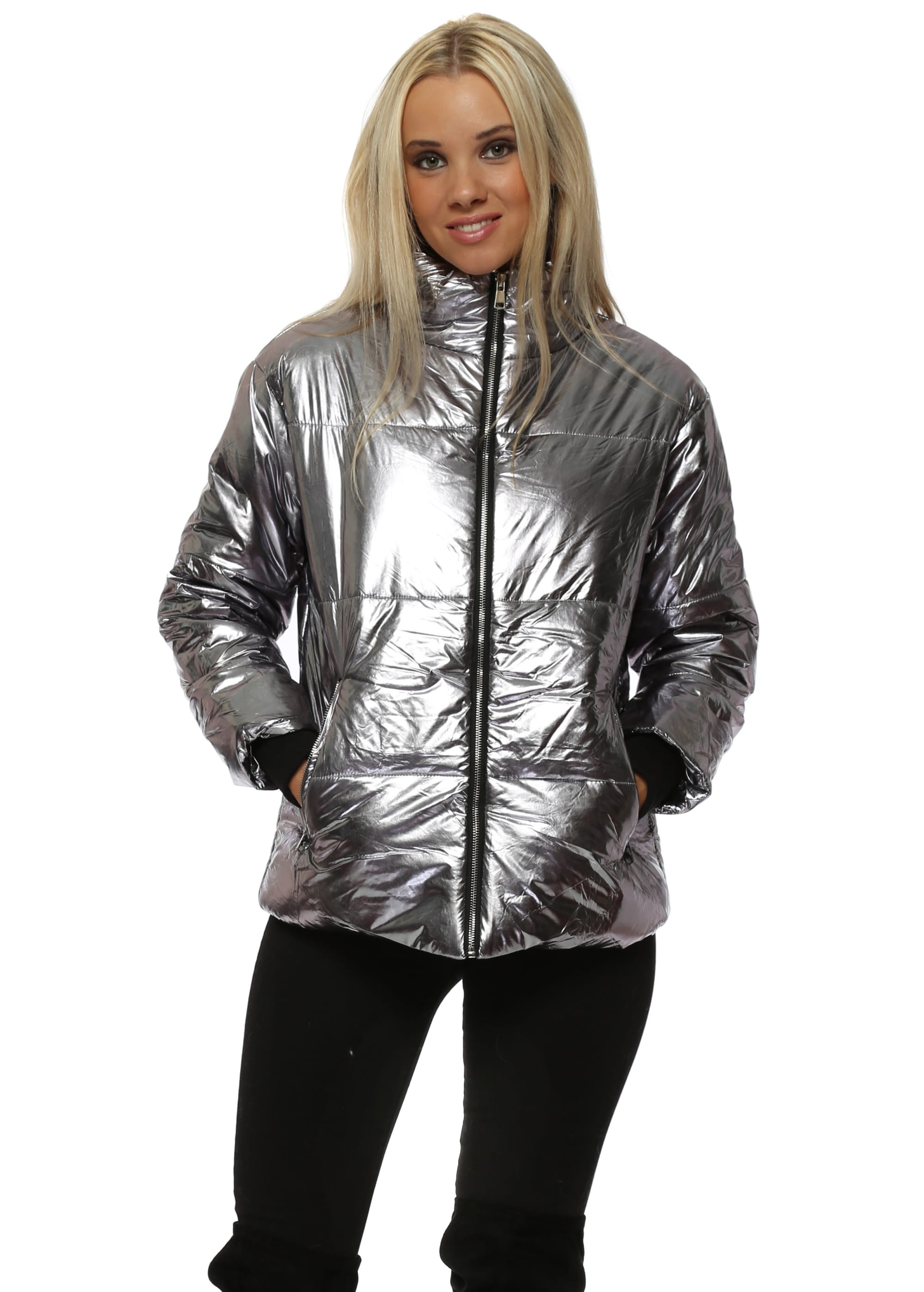 Silver Foil Quilted Puffer Jacket