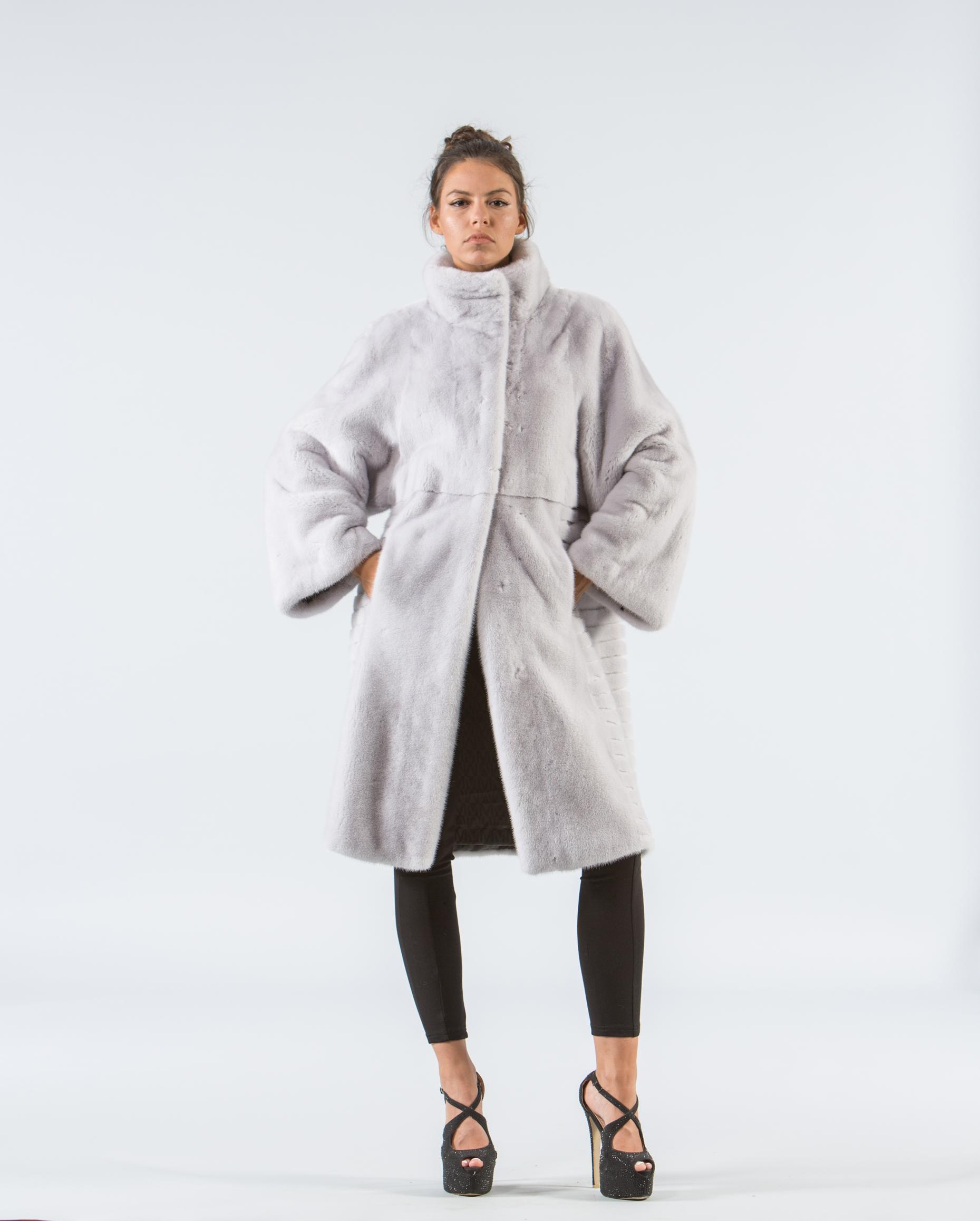 Silver Gray Mink Fur Coat - 100% Real Fur Coats - Haute Acorn