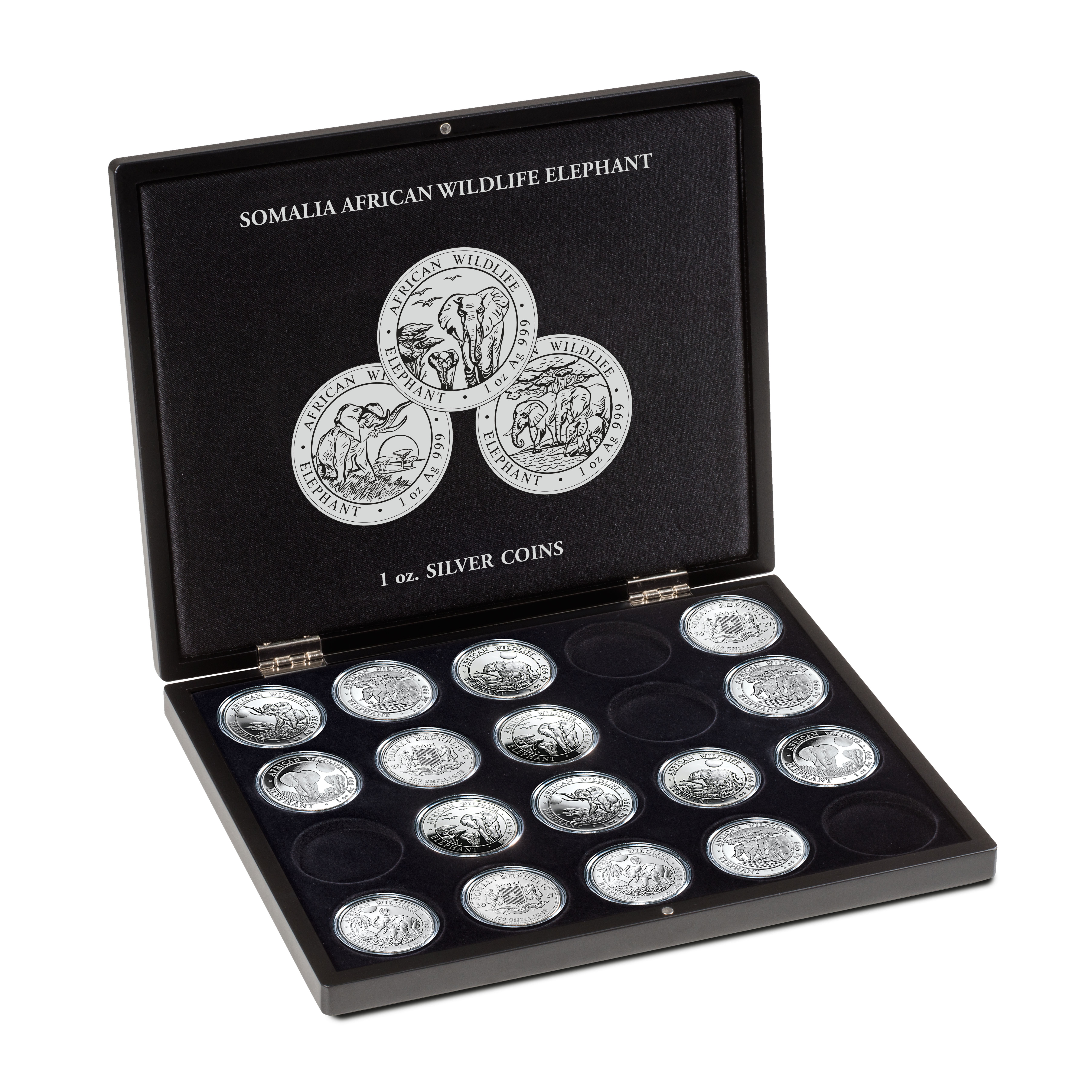 Presentation case for 20 Somalia Elephant silver coins (1 oz.) in ...