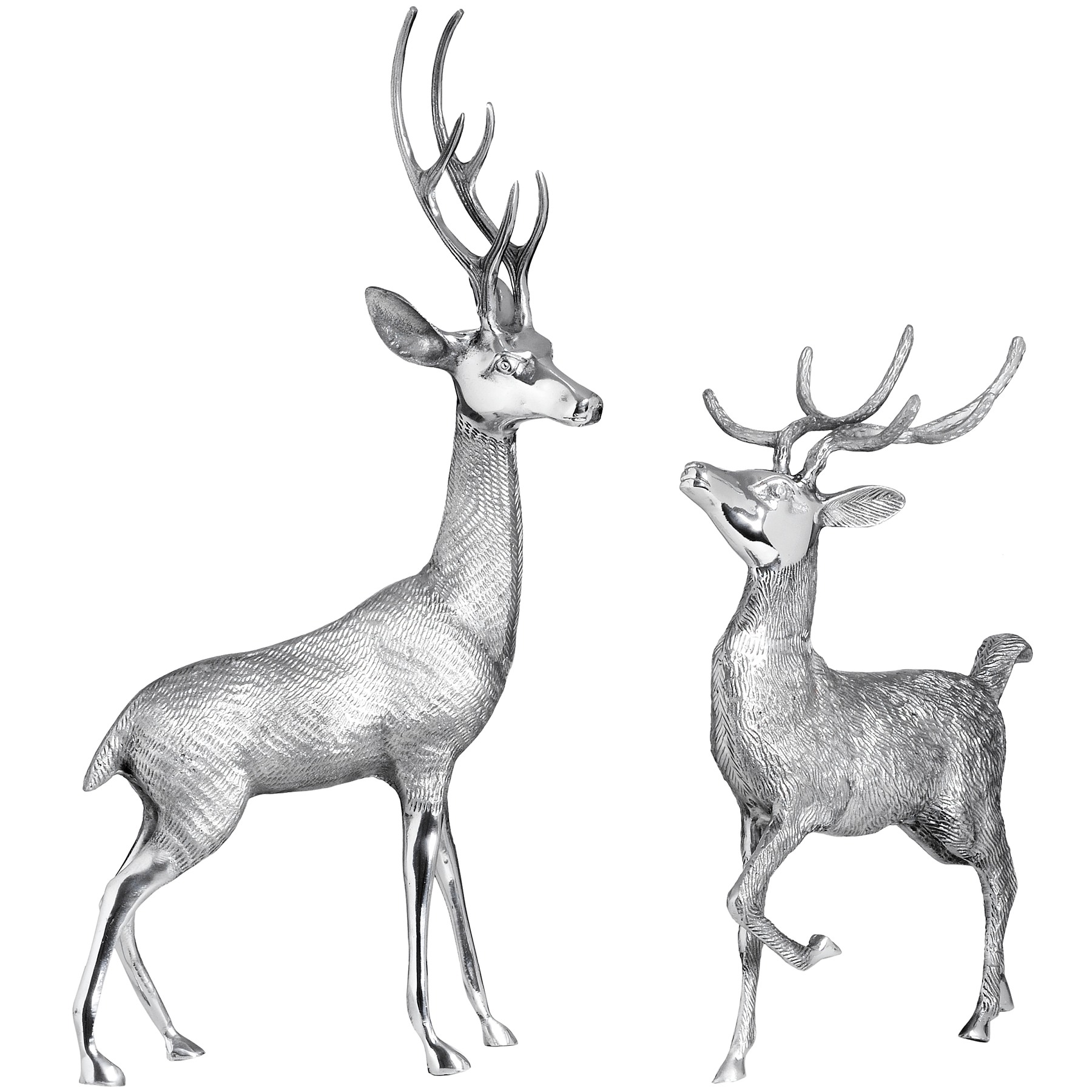 Pair of silver metal deer 28.5 inches tall - Pitre Online