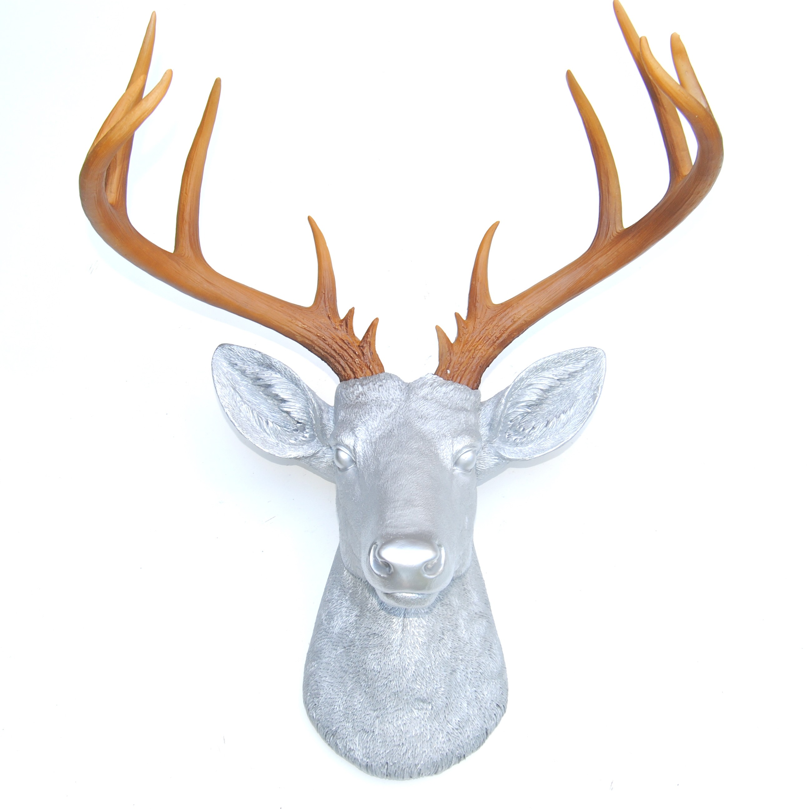 Large 14 Point Deer Head Wall Mount // Silver with Natural Antlers