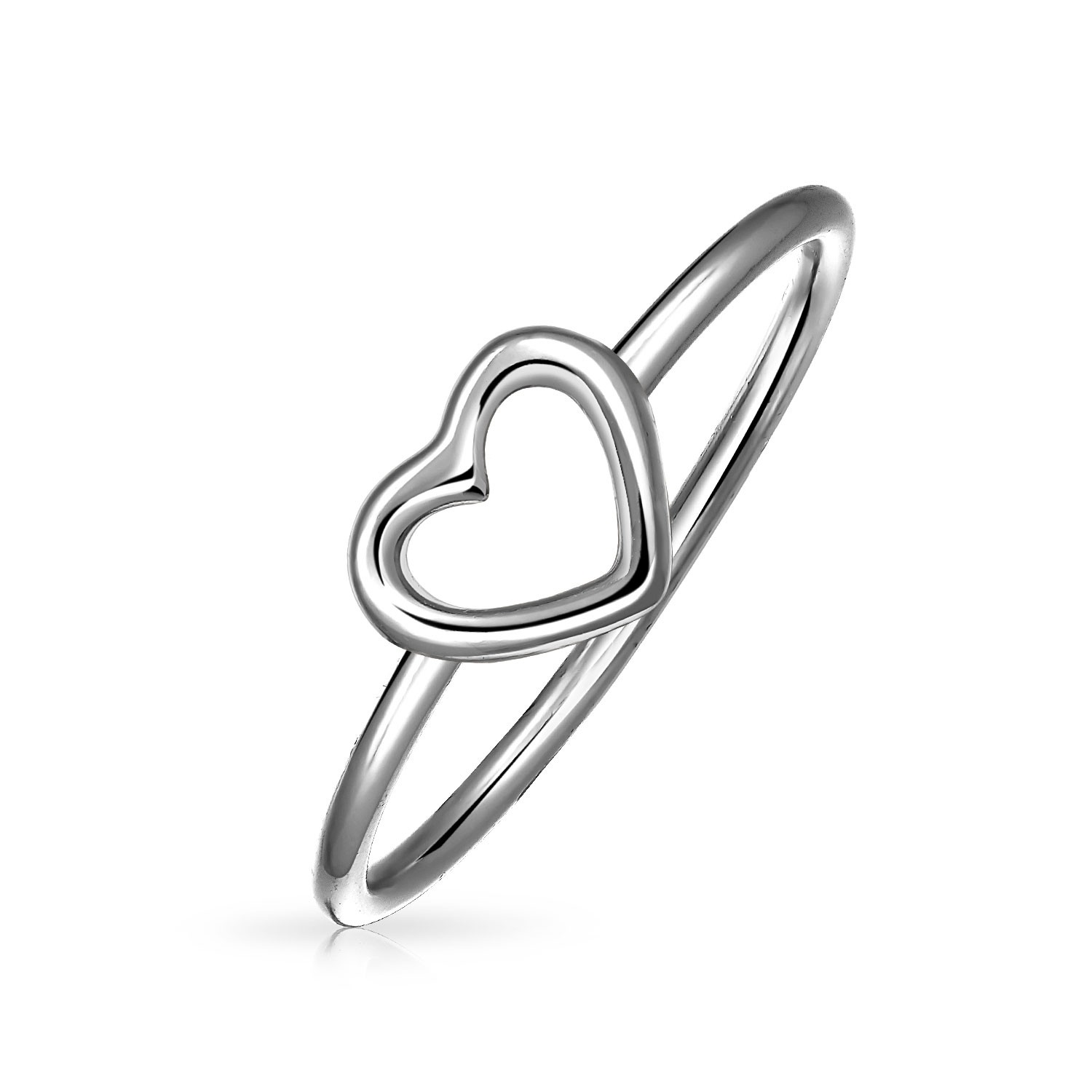 925 Sterling Silver Open Heart Thin Stackable Band Love Ring