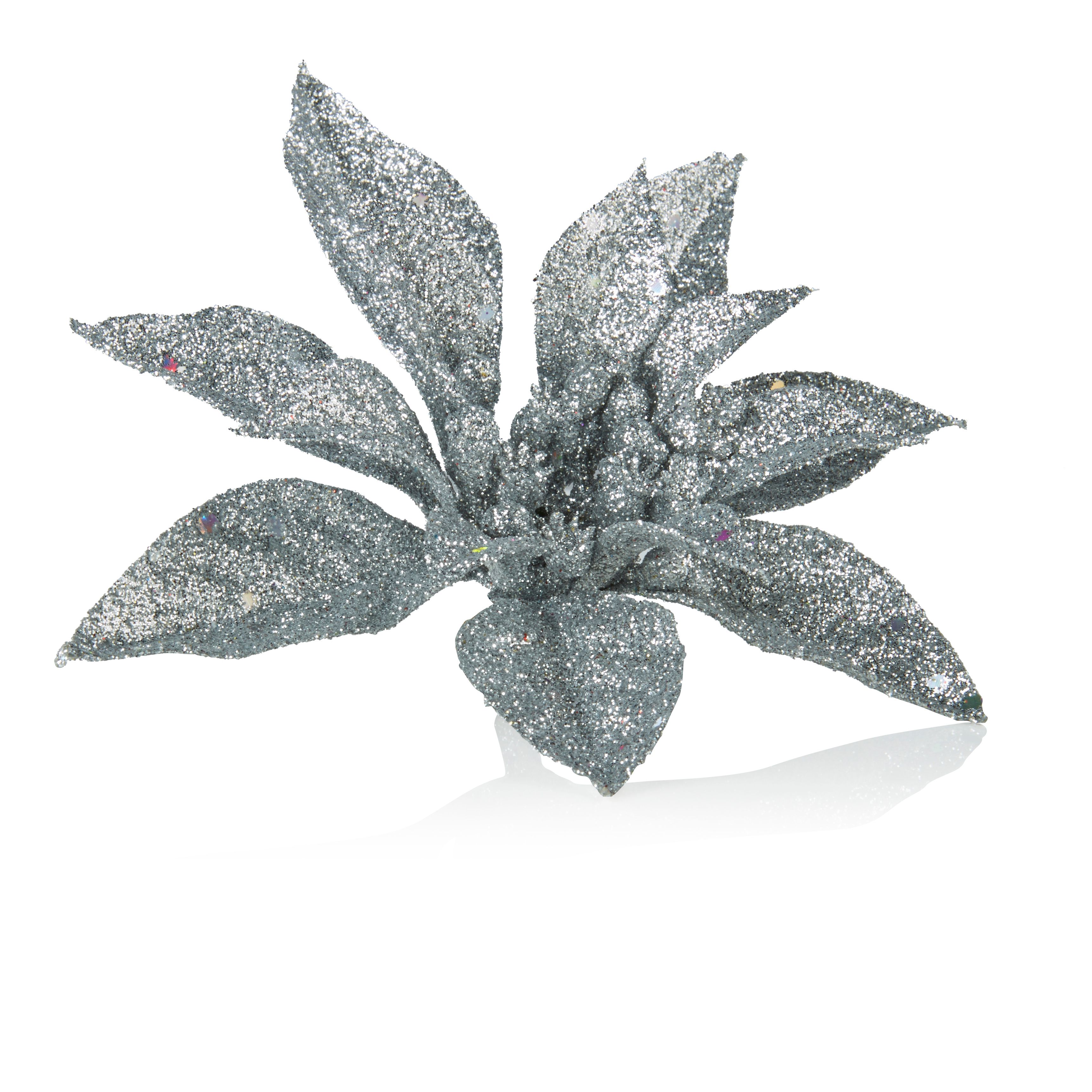 Glitter Silver Poinsettia Tree Decoration | Departments | DIY at B&Q