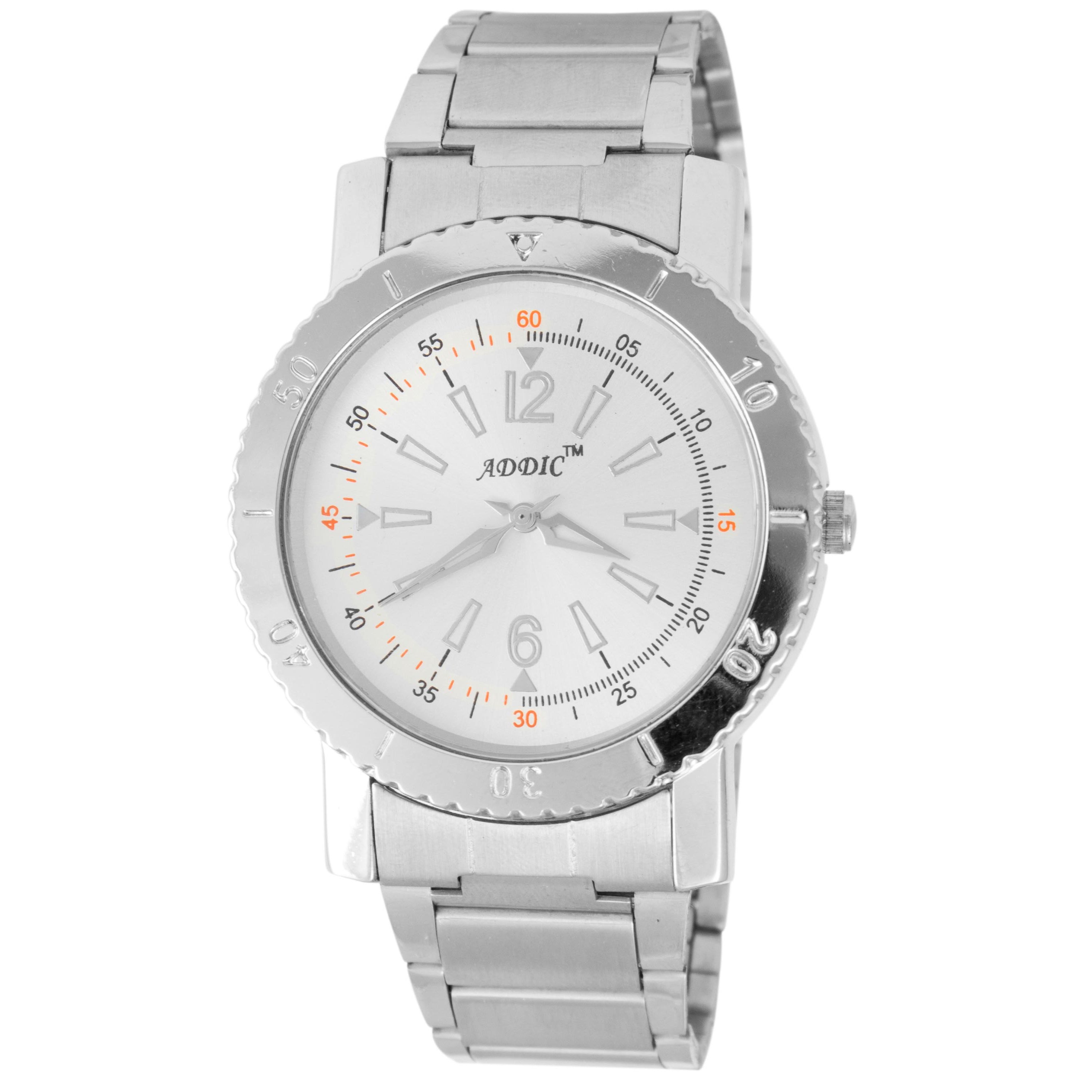 Addic Solid Round Heavy Silver Chain White Dial Analog Watch For Men