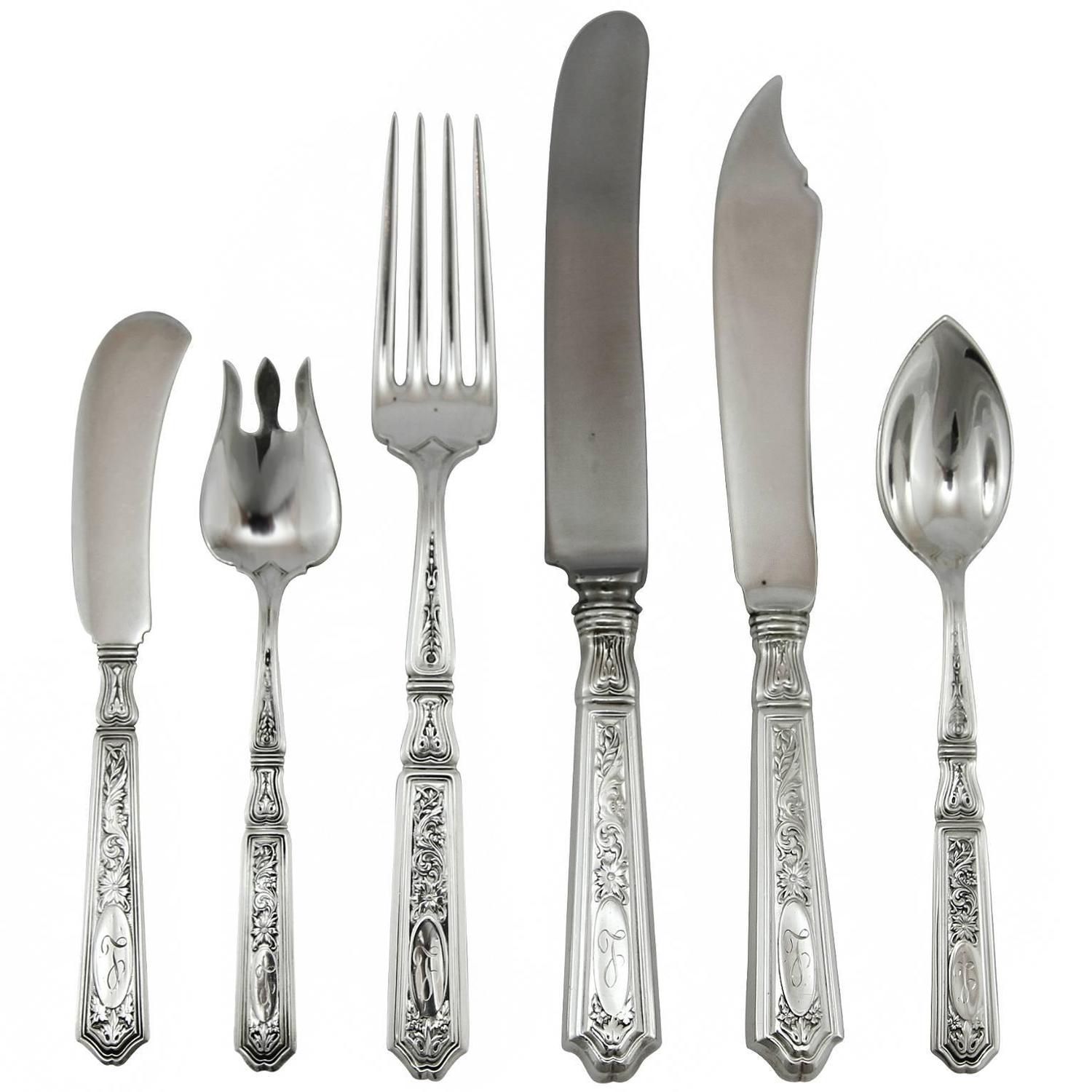 20th Century 'Rose Marie' Sterling Silver Flatware Set by Gorham For ...