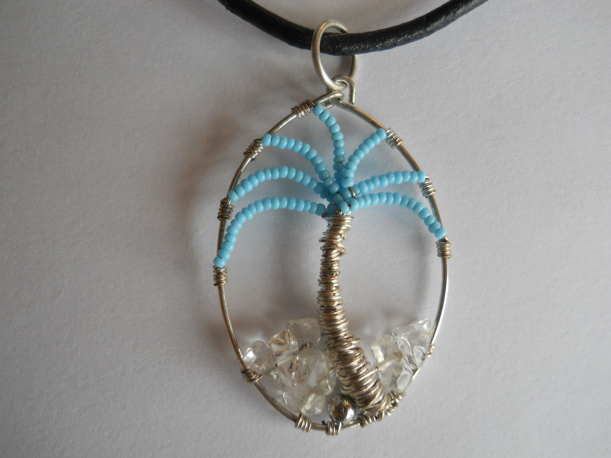 Turquoise Beads Palm Tree and Clear Beads Pendant with Silver Wire ...