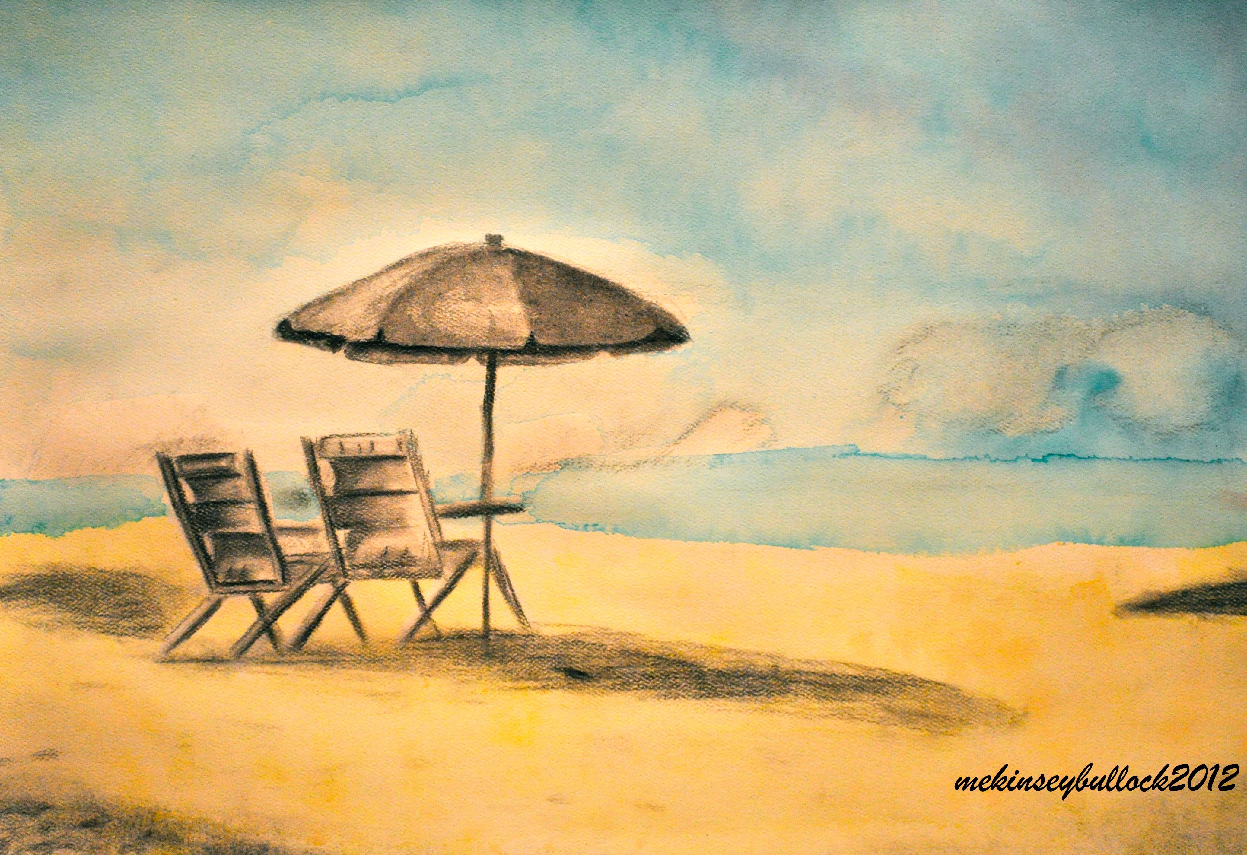 simple beach scene. done in watercolor and vine charcoal. | My art ...