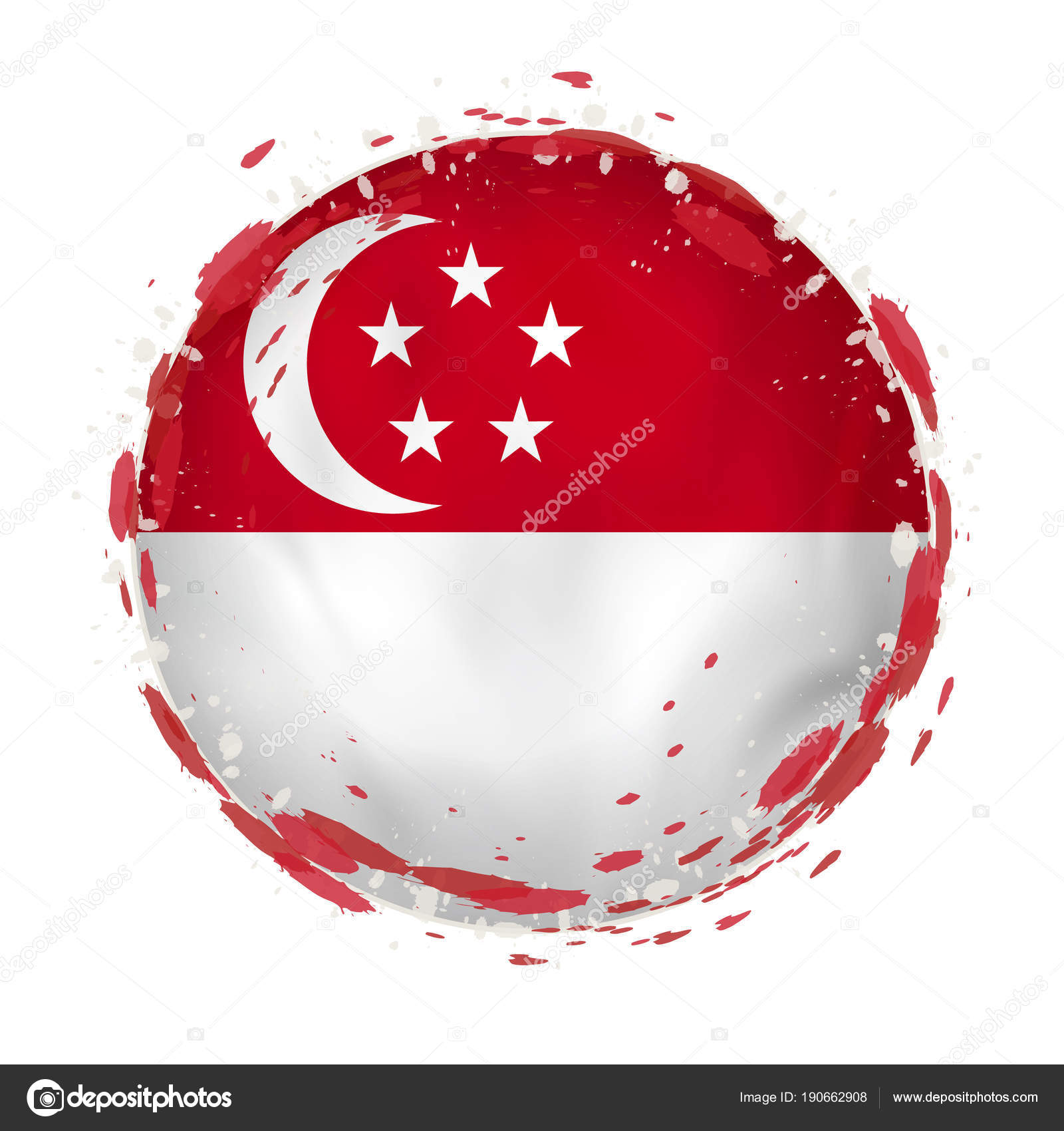 Round grunge flag of Singapore with splashes in flag color. — Stock ...