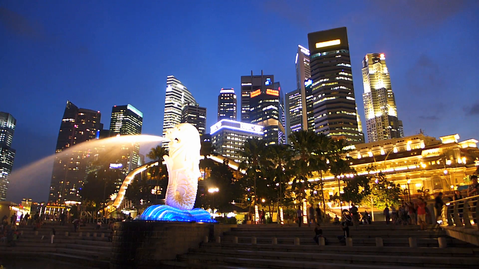 Time Lapse Asia Singapore Skyline Marina Bay Merlion Statue ...