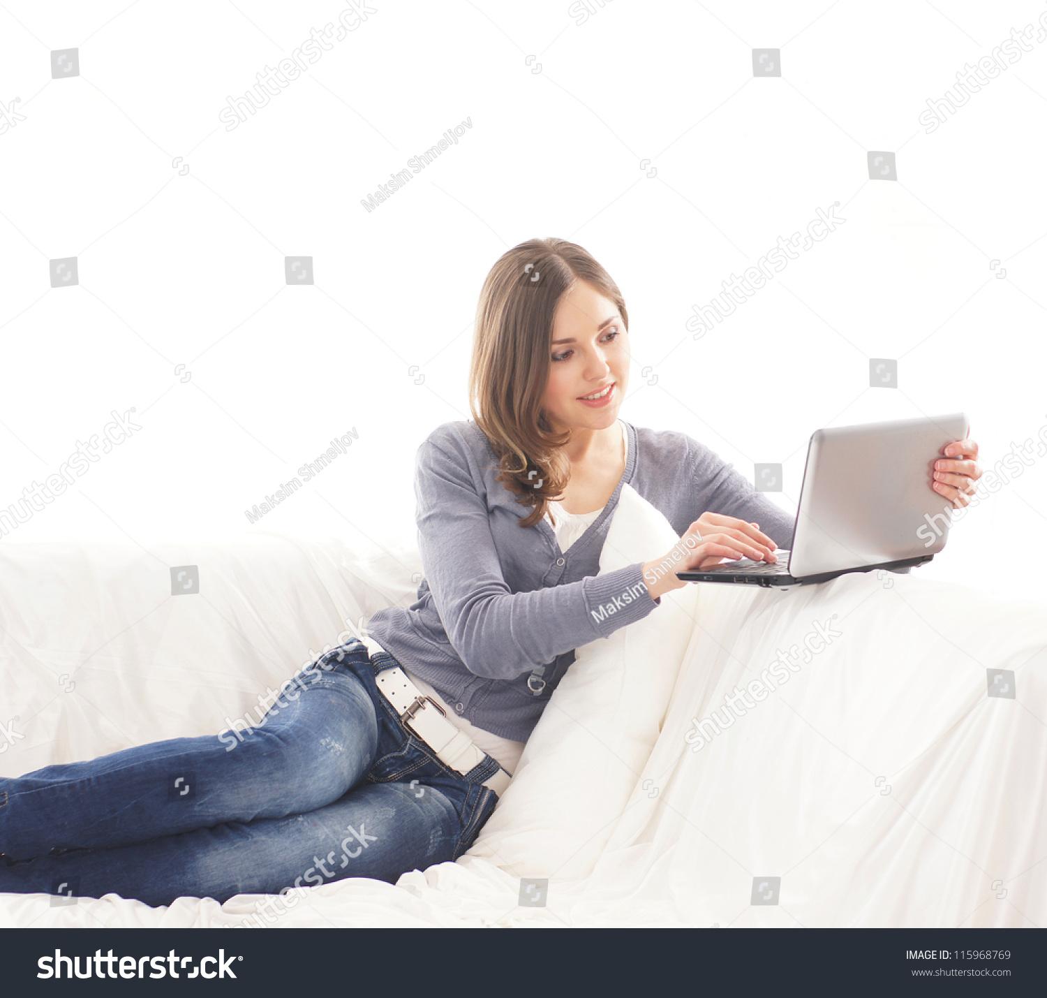 Young Attractive Girl Laptop Sitting Relaxing Stock Photo 115968769 ...