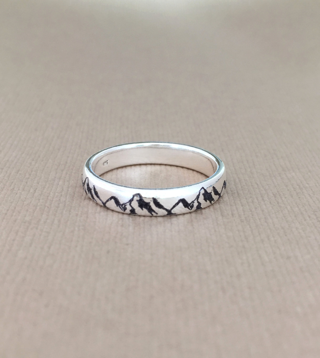 4mm Mountain Sterling Silver Ring/engraved Custom