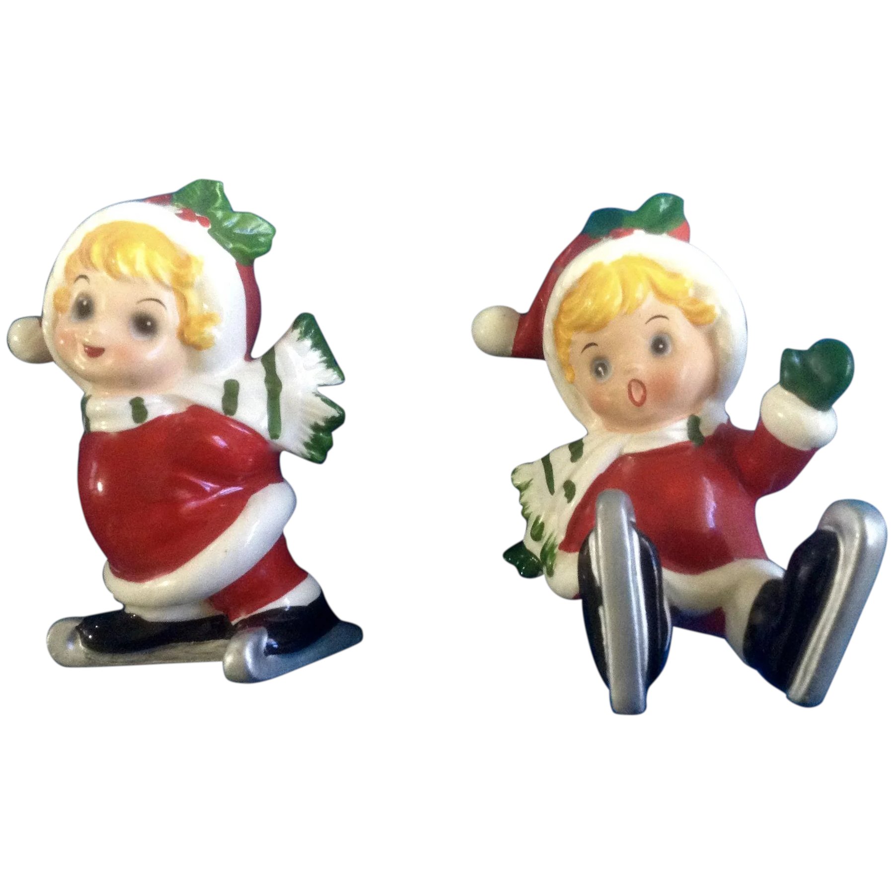 Vintage Josef Originals Christmas Pair of Ice Skating Girl Figurines ...