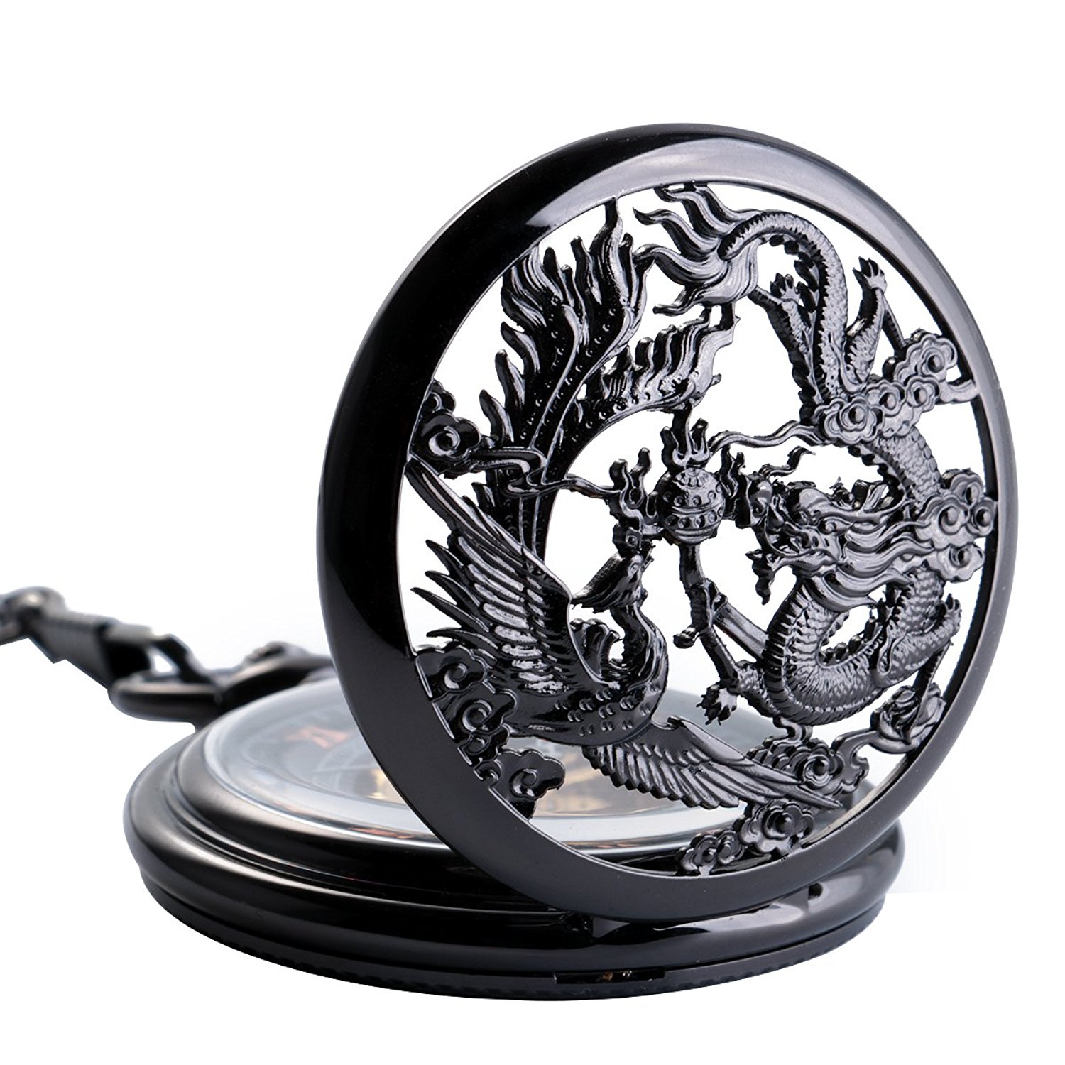Amazon.com: SIBOSUN Antique Phoenix and Dragon Skeleton Pocket Watch ...