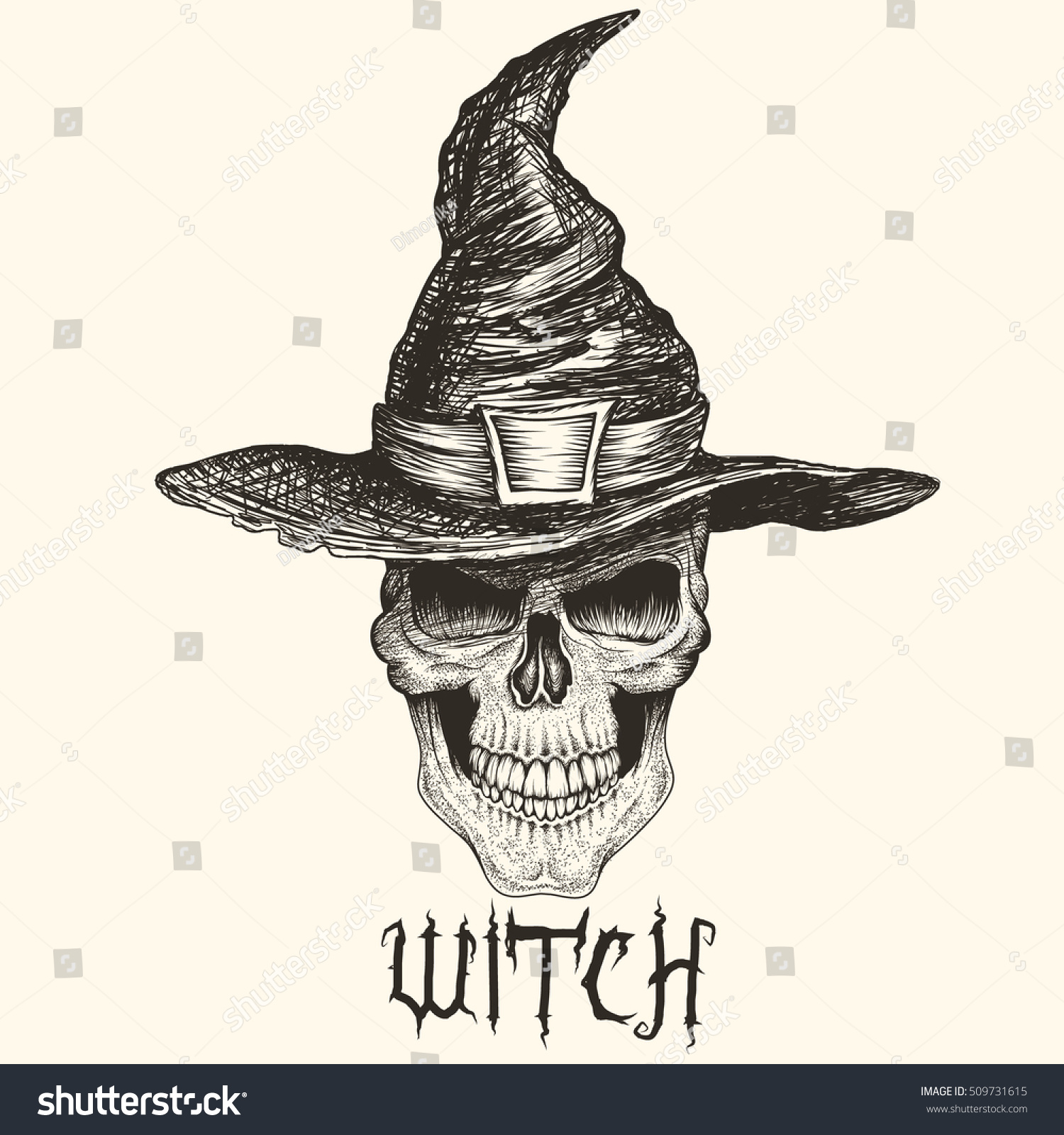 Head Witch Hat Skull Face Engraving Stock Vector HD (Royalty Free ...