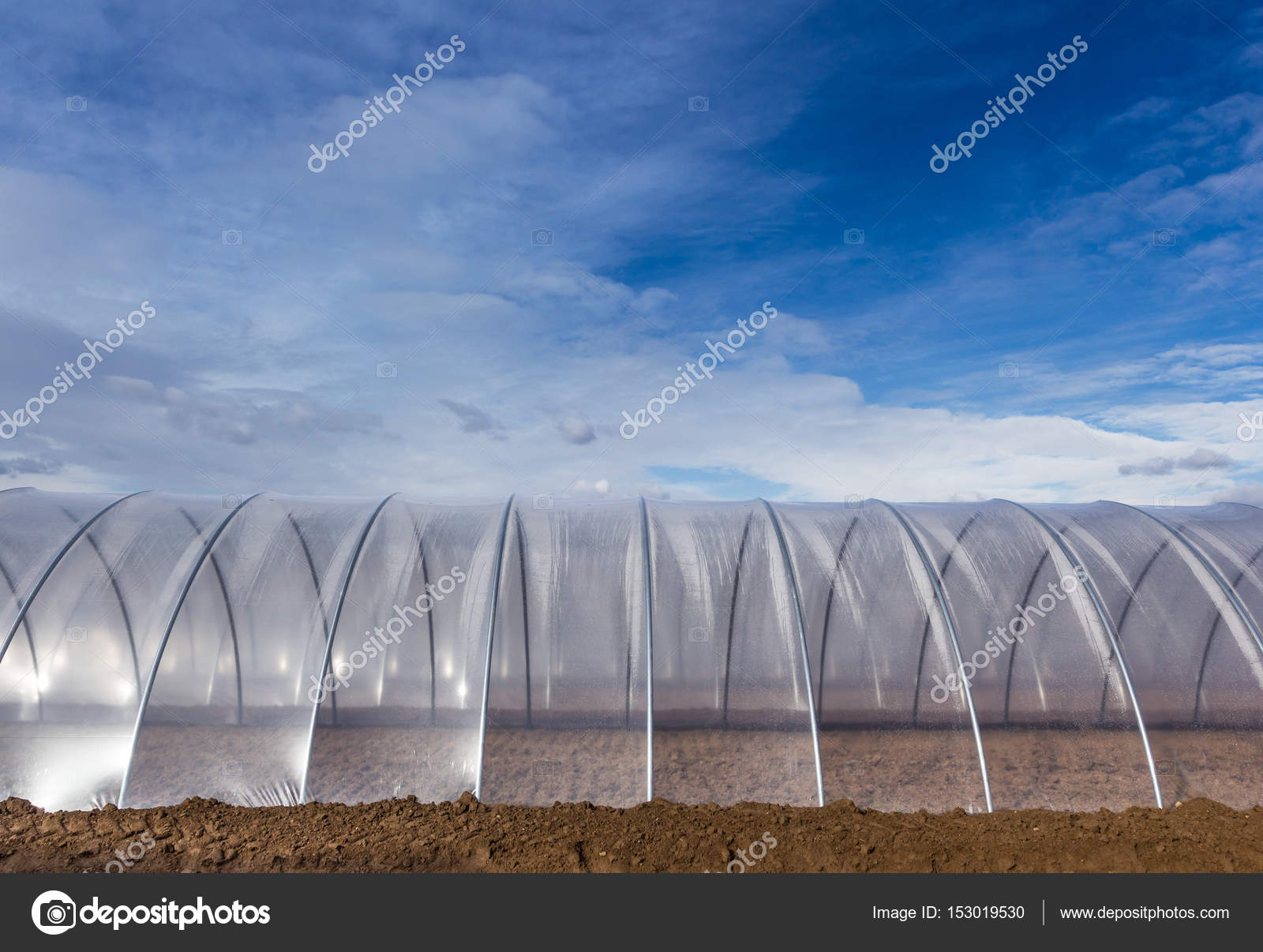 Greenhouse exterior on blue sky — Stock Photo © germanopoli #153019530