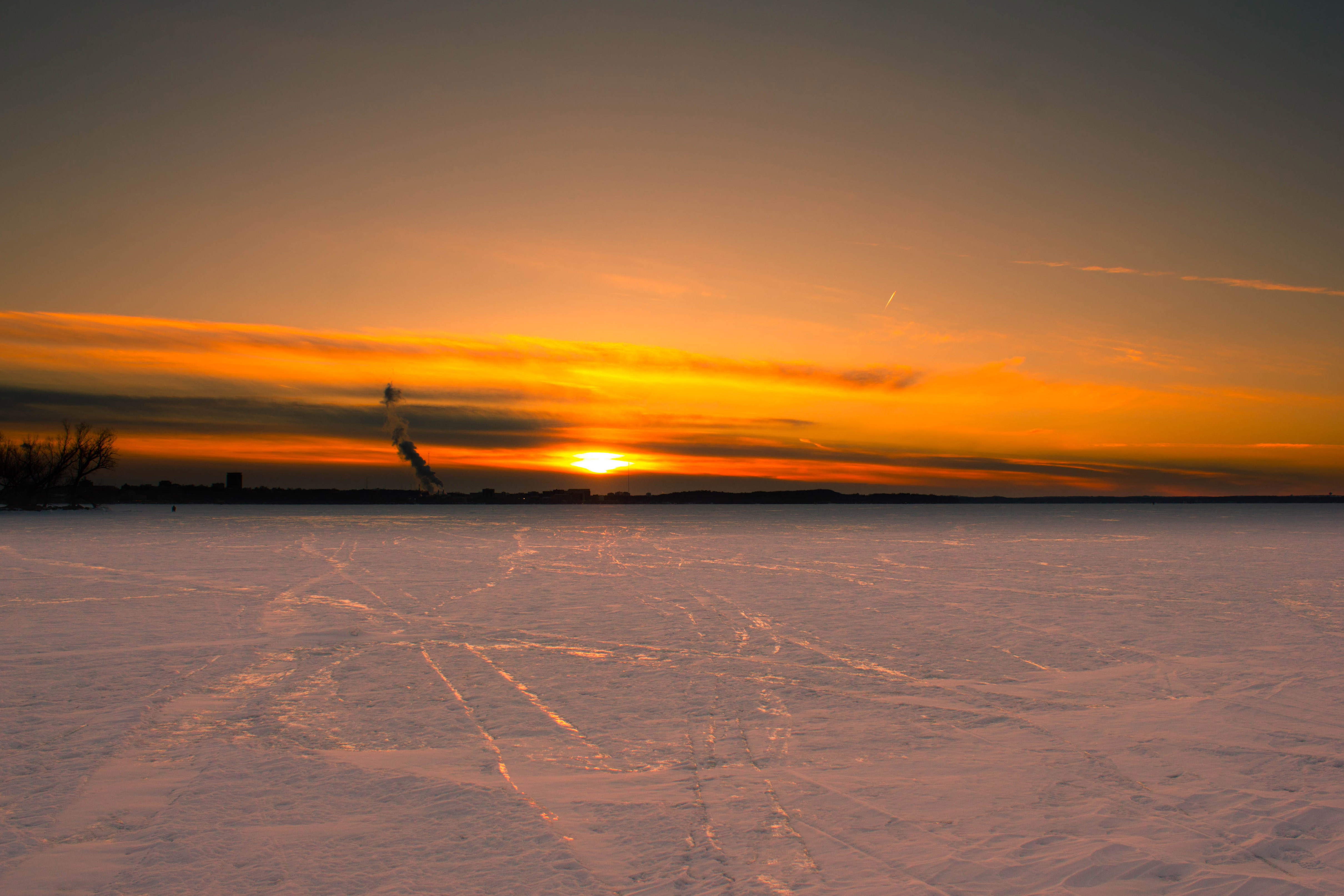 Sunset Over the Ice on Lake Mendota in Madison, Wisconsin image ...