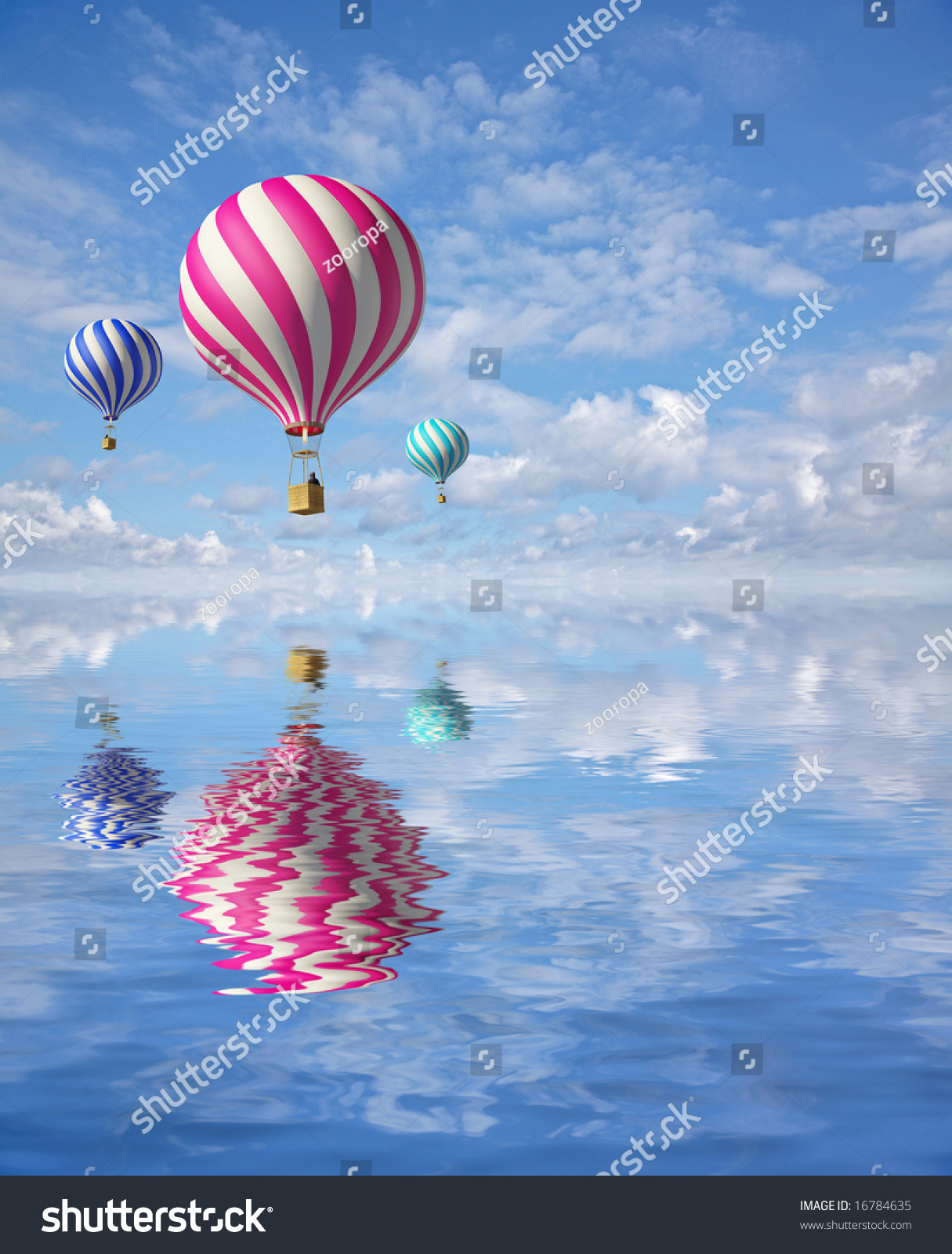 3d Balloons Blue Sky Reflection Water Stock Illustration 16784635 ...