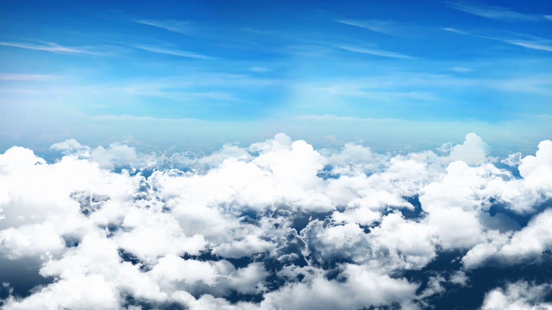 Seamless 3d animation of aerial view of cloudy blue sky with clouds ...
