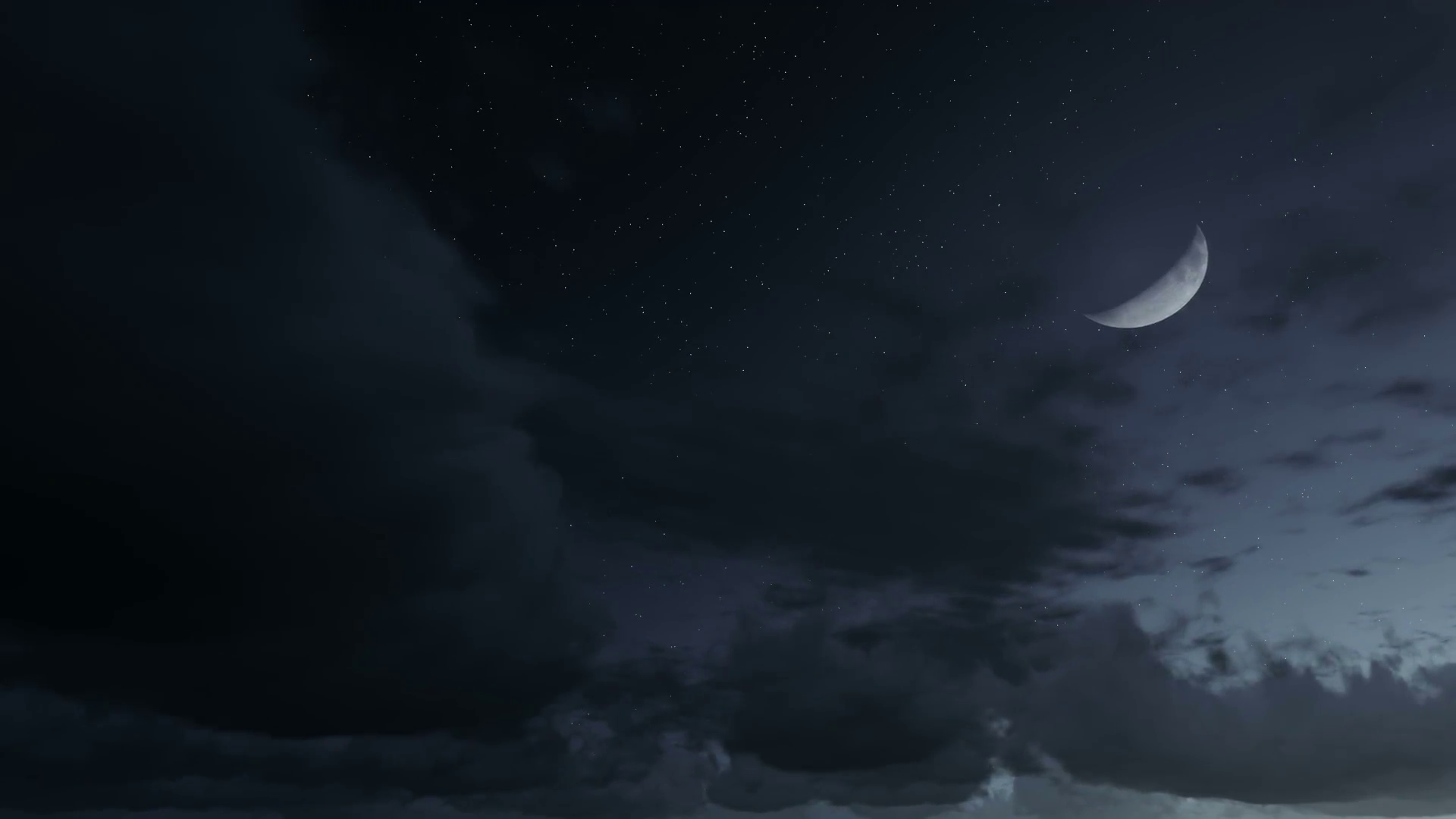 Night sky with a half moon, stars and clouds. Time lapse. Realistic ...