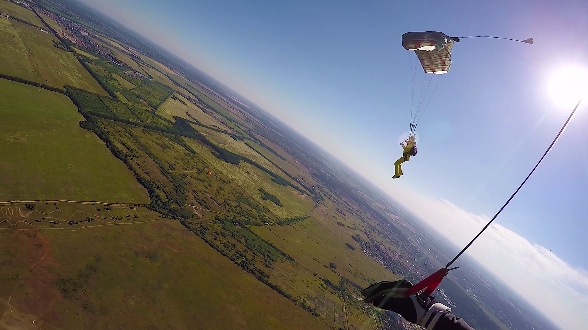 Aerial pov of skydiver flying on parachute Stock Video Footage ...