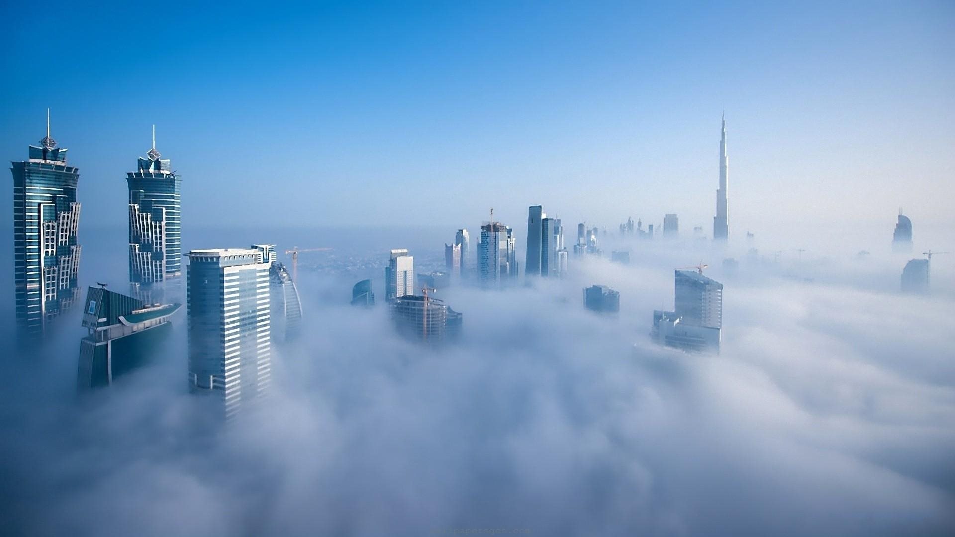 Wondrous Skyline Of Dubai In Fog Wallpaper [1920x1080]
