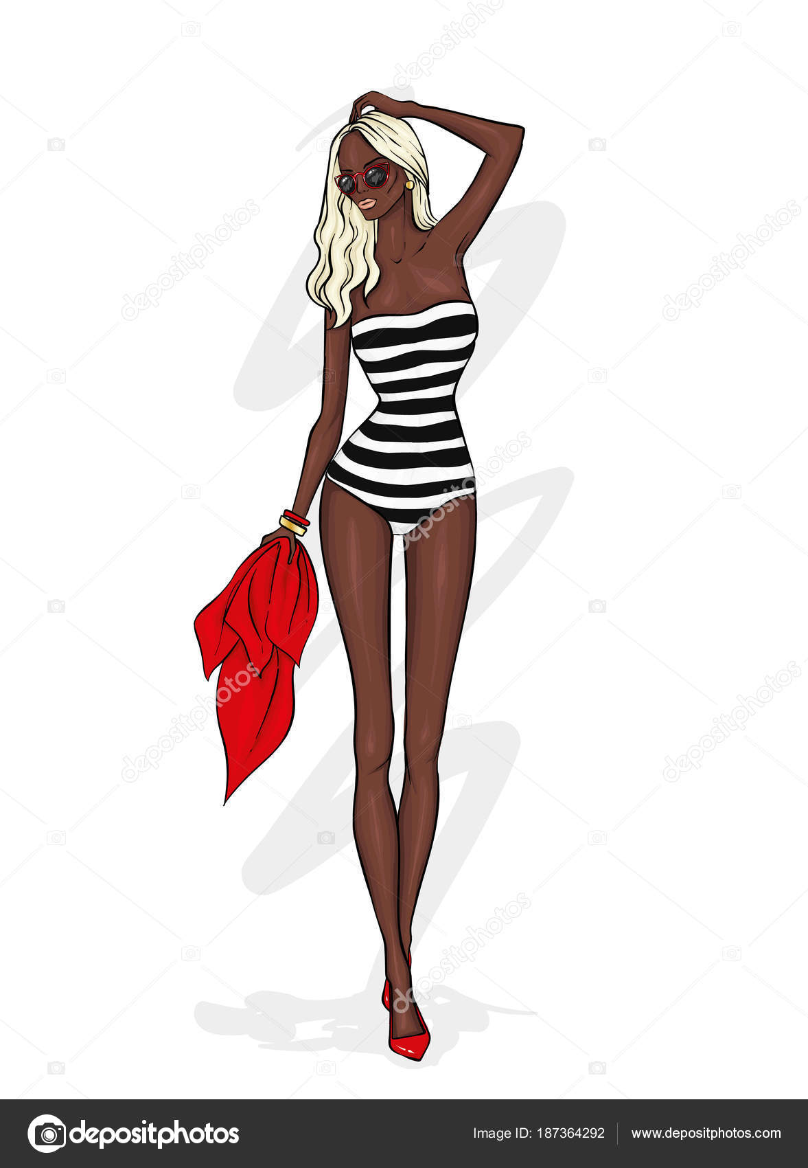 Tall Slender Girl Stylish Swimsuit Vector Illustration Fashion Style ...