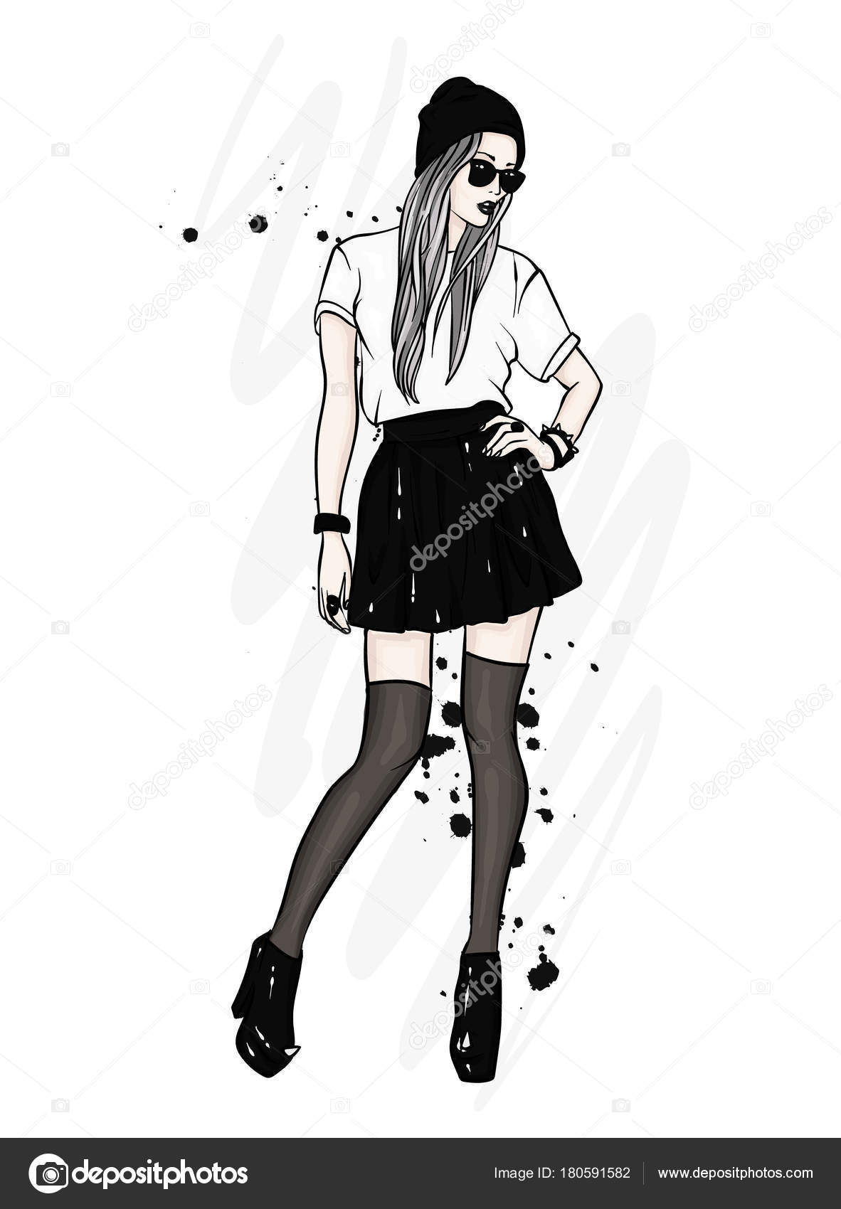 Tall Slender Girl Stylish Clothes Girl Skirt Hat Glasses Stockings ...