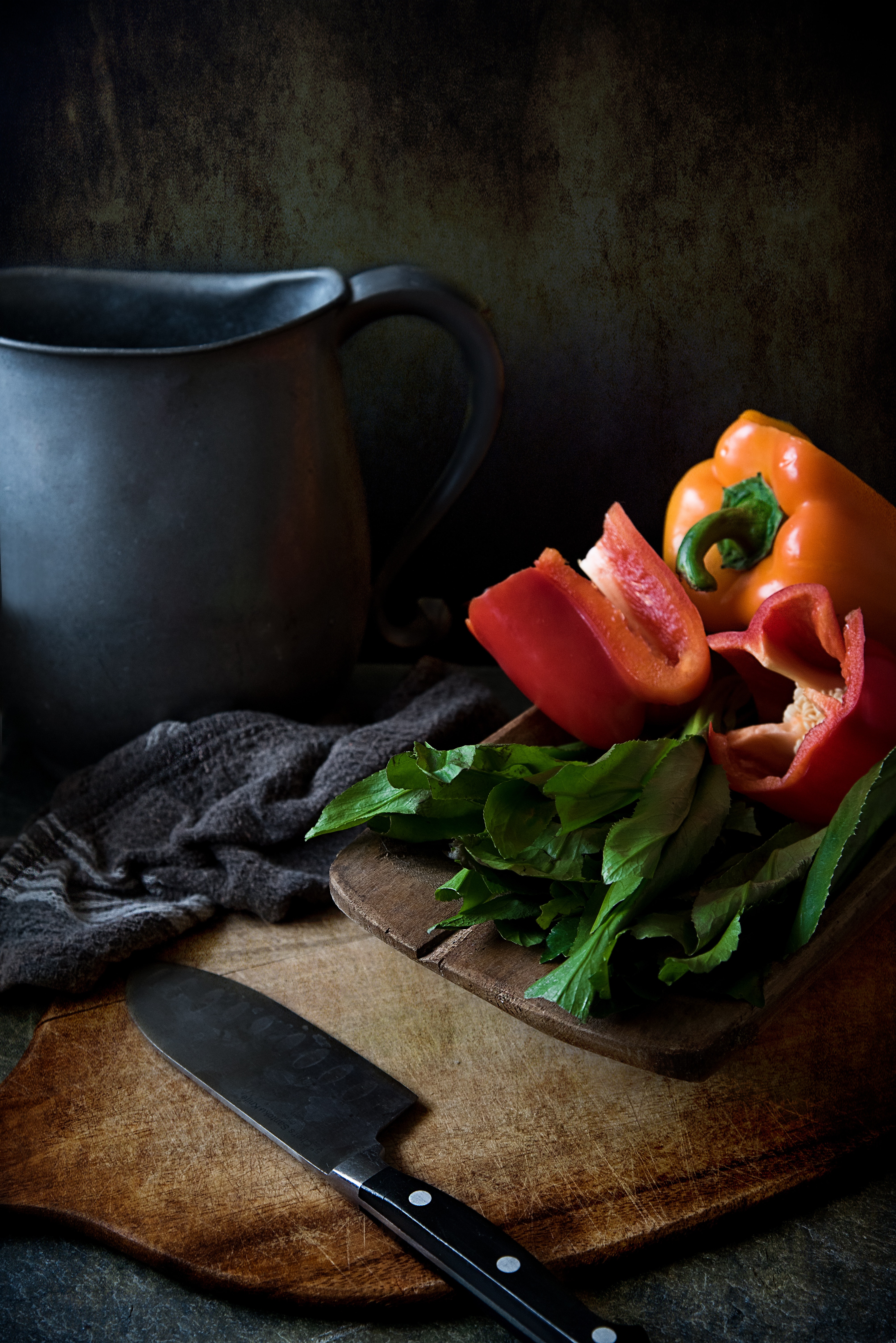 Sliced Bell Peppers, Board, Pitcher, Wood, Vegetarian, HQ Photo