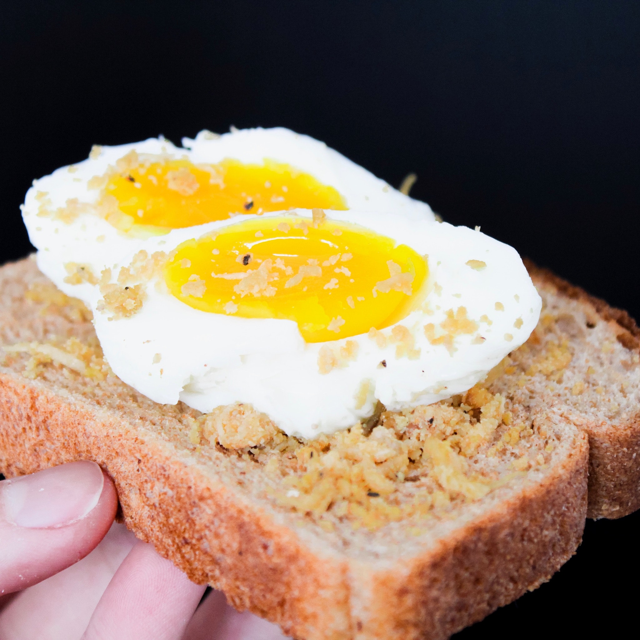 Sliced bread with eggs photo