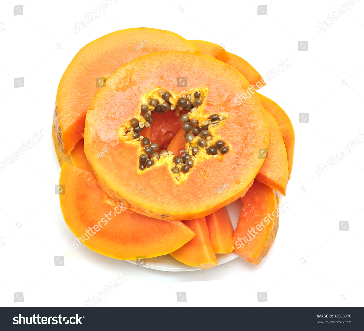 Papaya Fruit Sliced On Half On Stock Photo (Royalty Free) 89568070 ...
