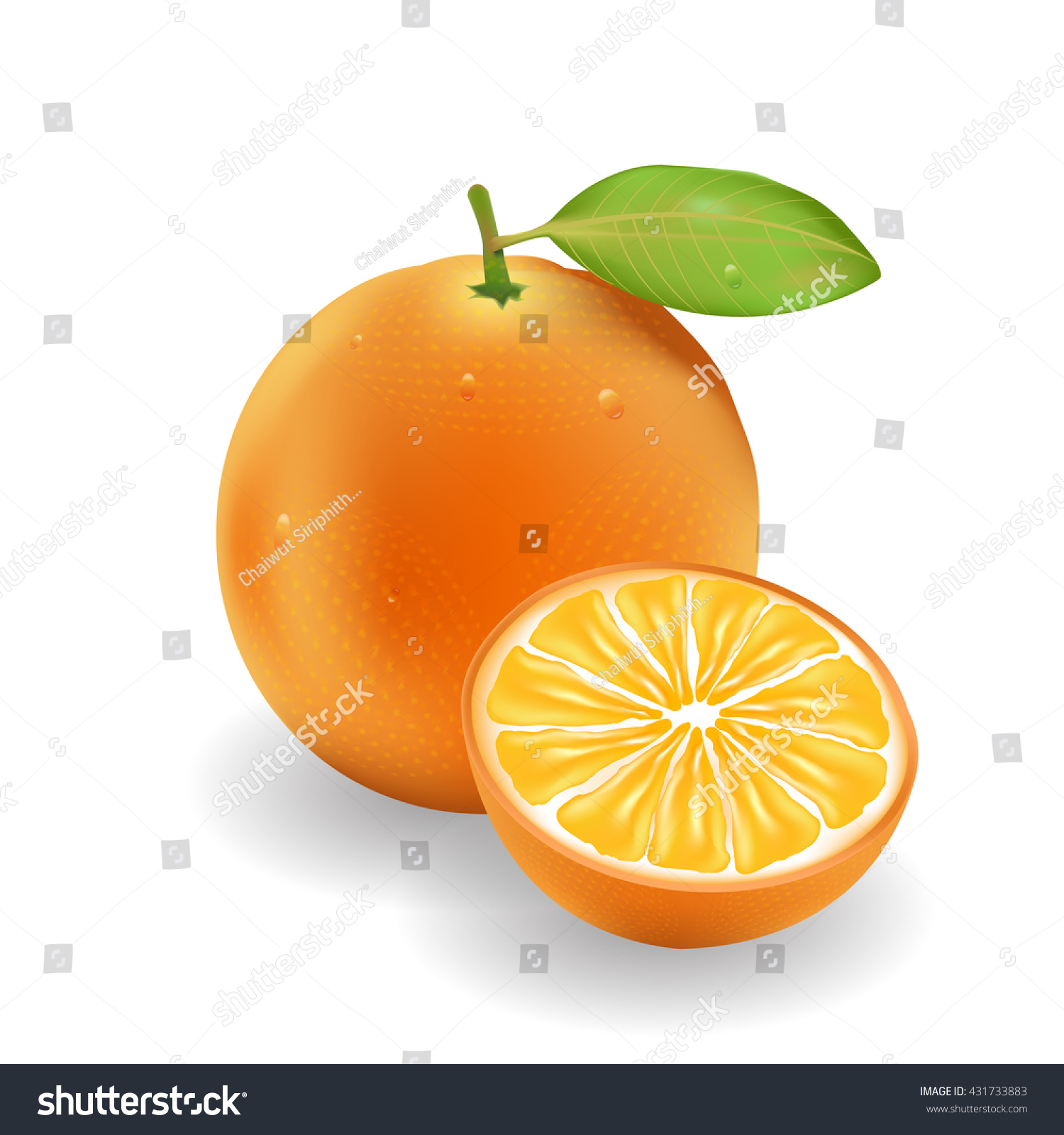 Ripe Oranges Fruits Slices Leaf Isolated Stock Vector 431733883 ...