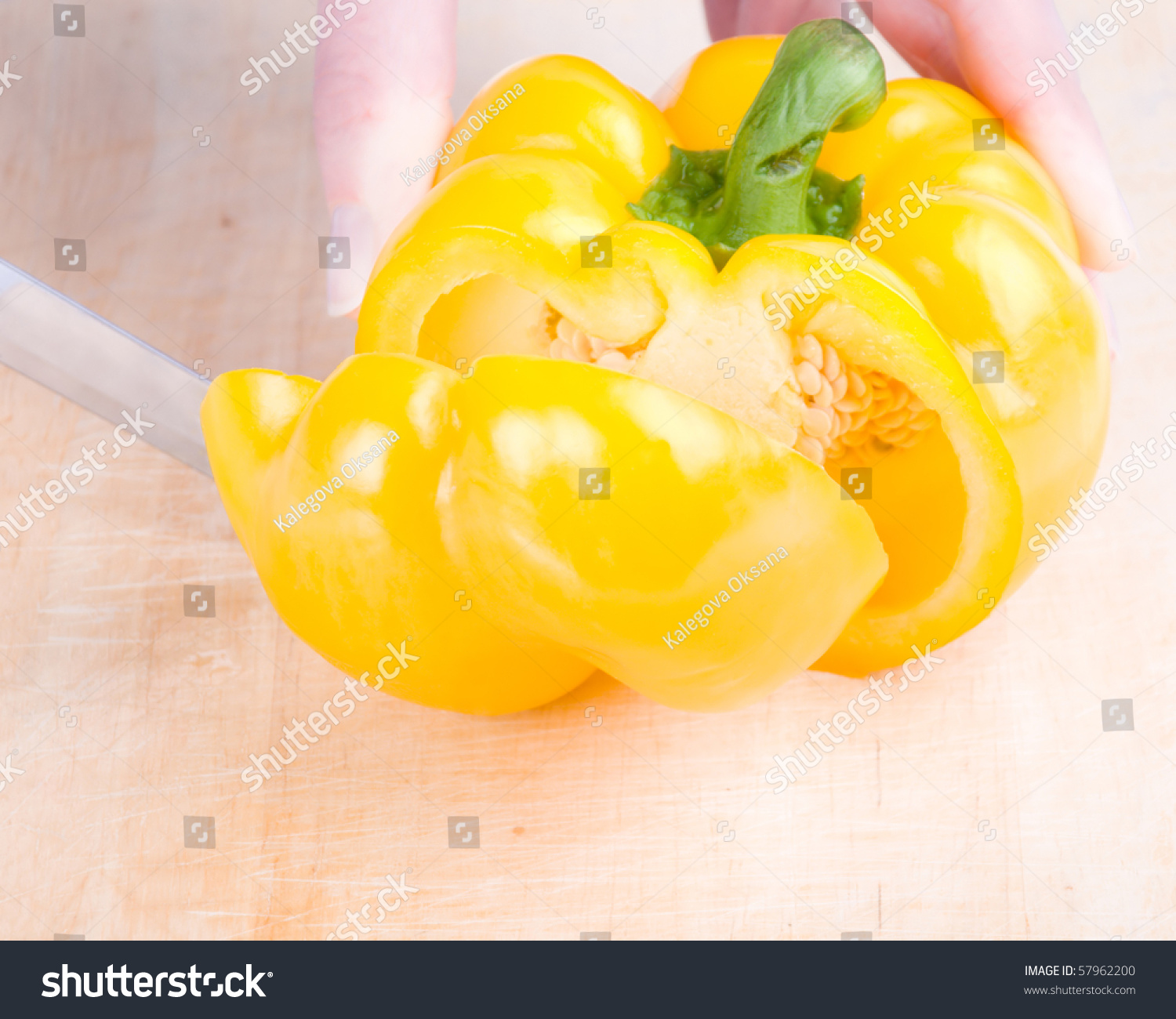 Fresh Sliced Yellow Pepper On Cutting Stock Photo (Royalty Free ...