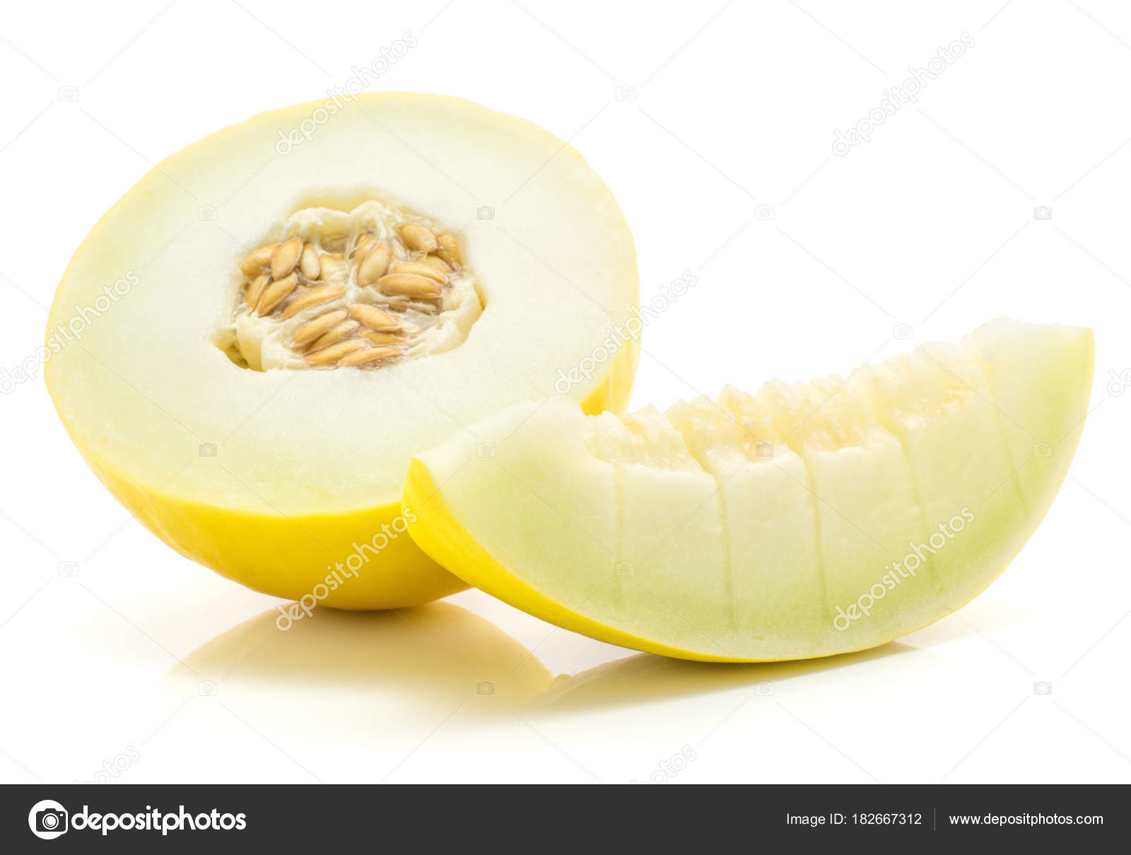 Yellow Honeydew Melon Half One Slice Cut Pieces Isolated White ...