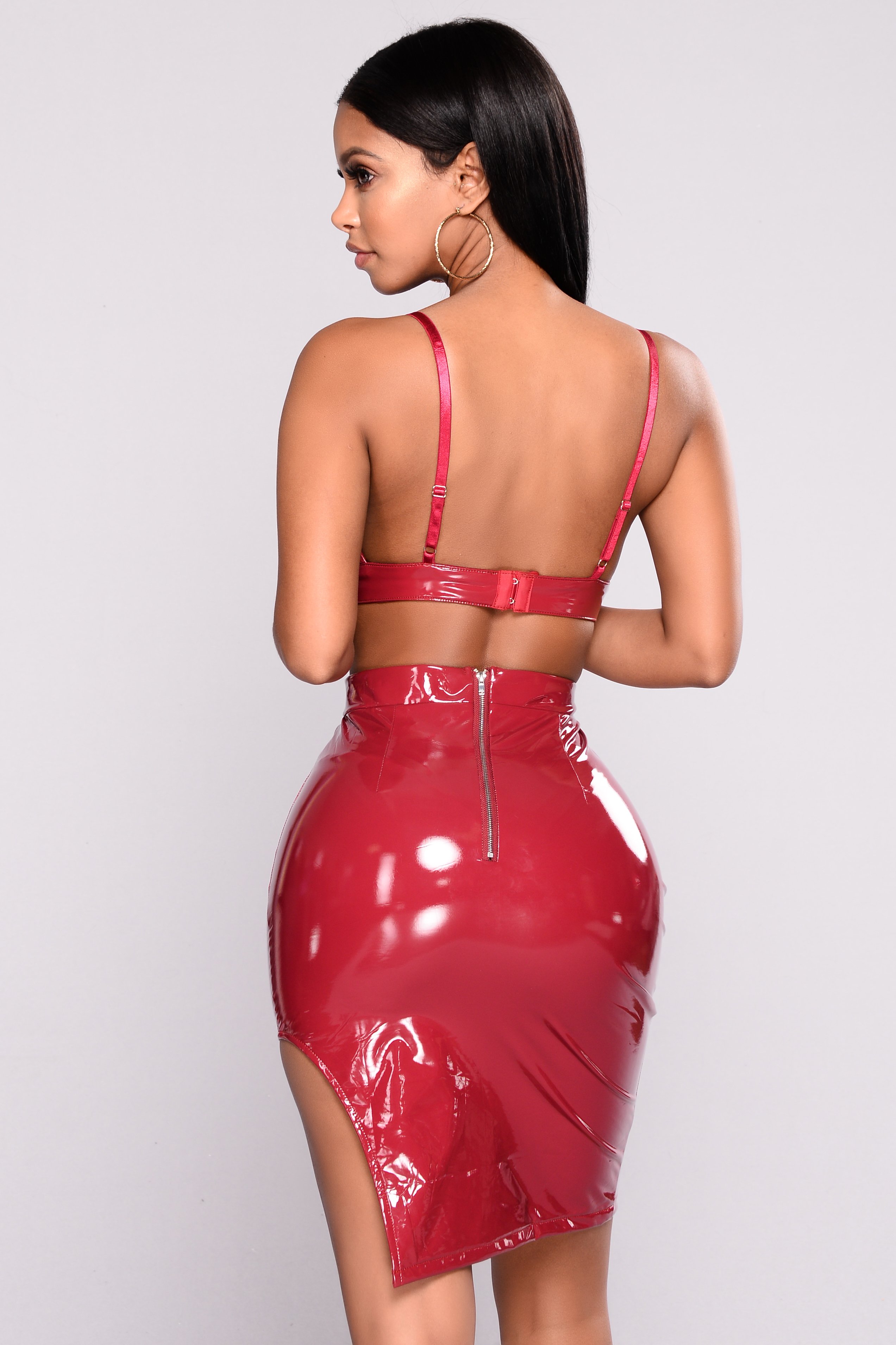 Women Stand Your Ground Latex Set - Wine Side Slit Bra Type Top Back ...