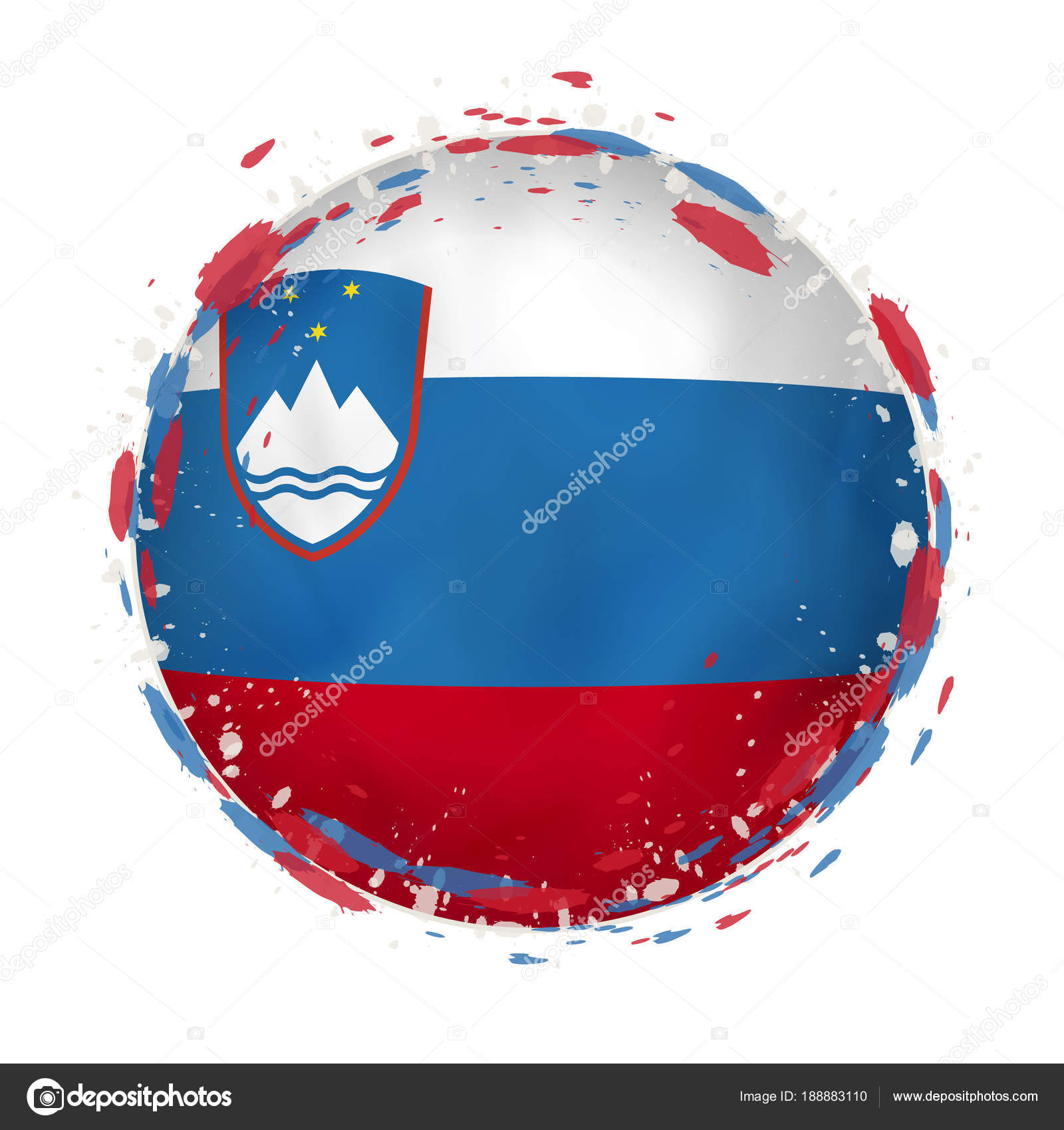 Round grunge flag of Slovenia with splashes in flag color. — Stock ...
