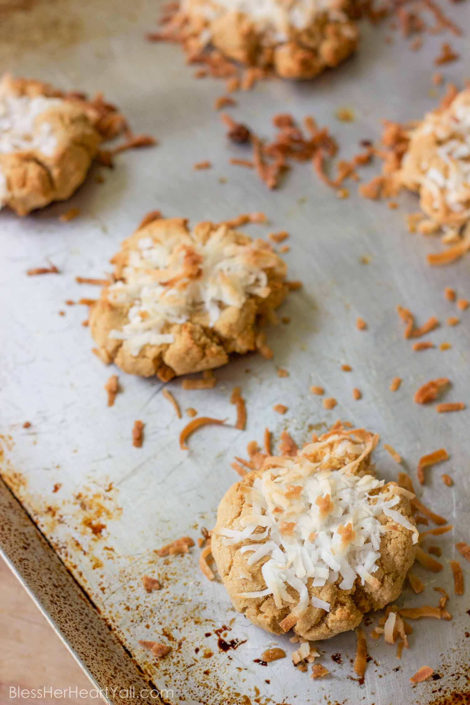 Smashed Coconut Peanut Butter Cookies - Bless Her Heart Y'all